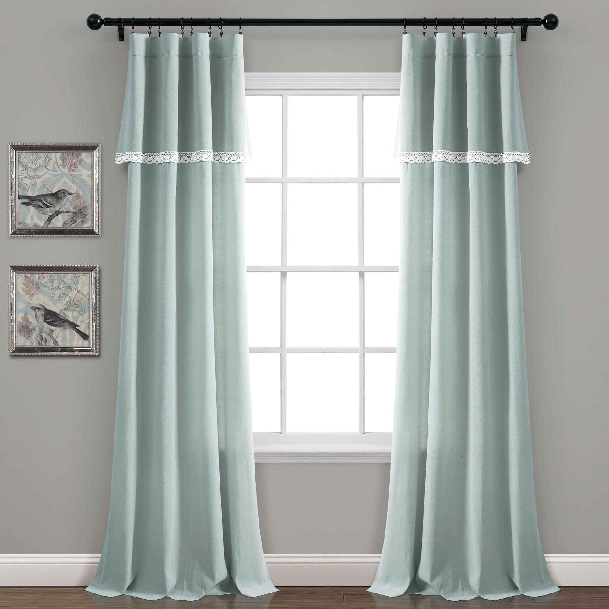 Linen Lace Window Curtain Panel Set