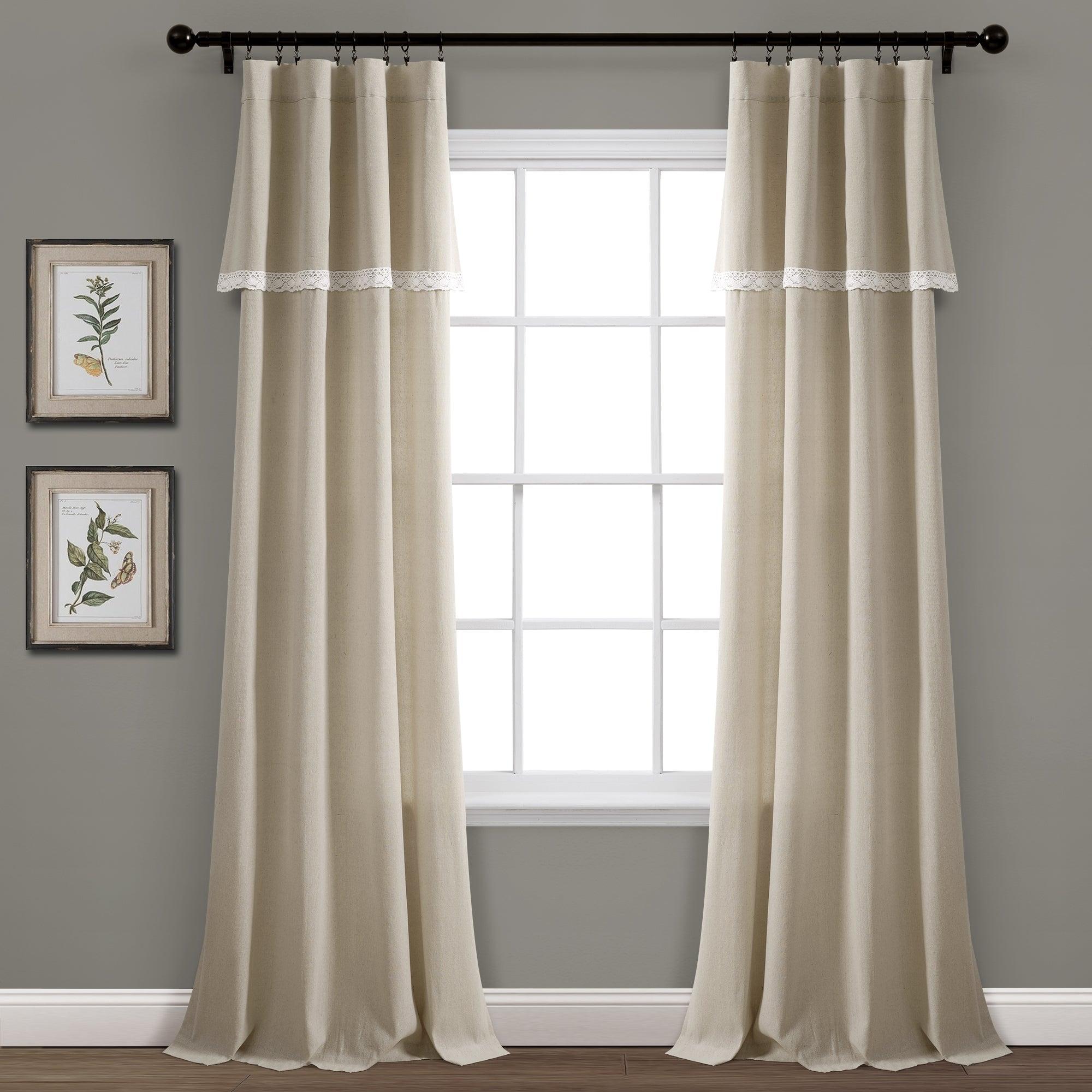 Linen Lace Window Curtain Panel Set