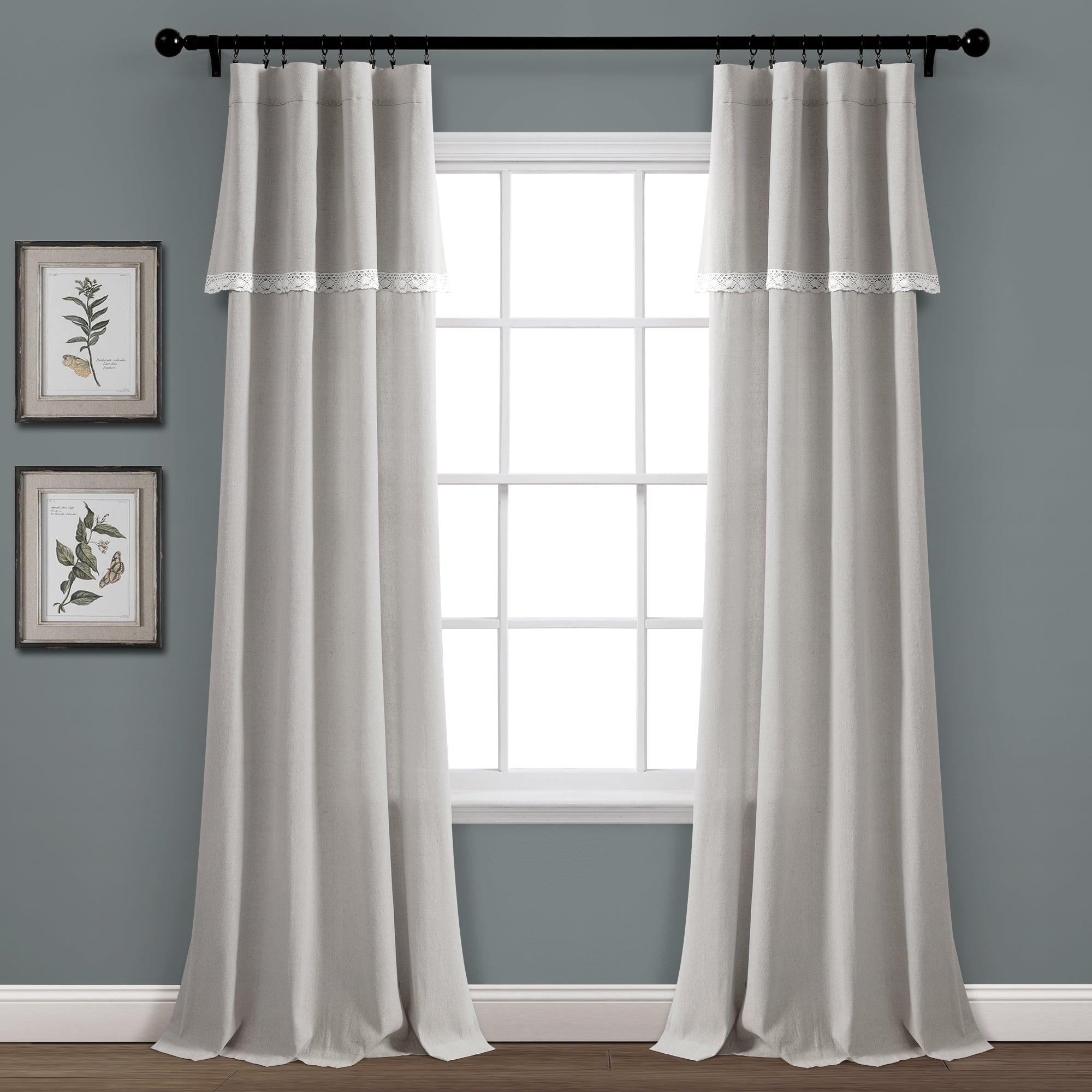 Linen Lace Window Curtain Panel Set