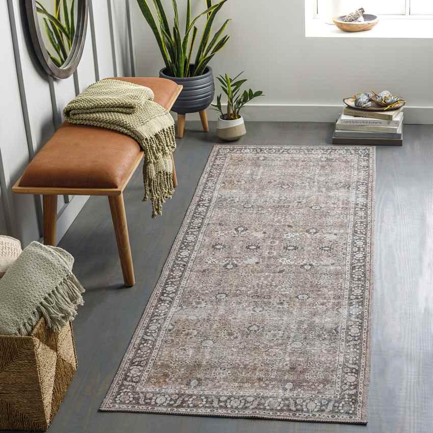 Long Beach Traditional Brown Washable Area Rug