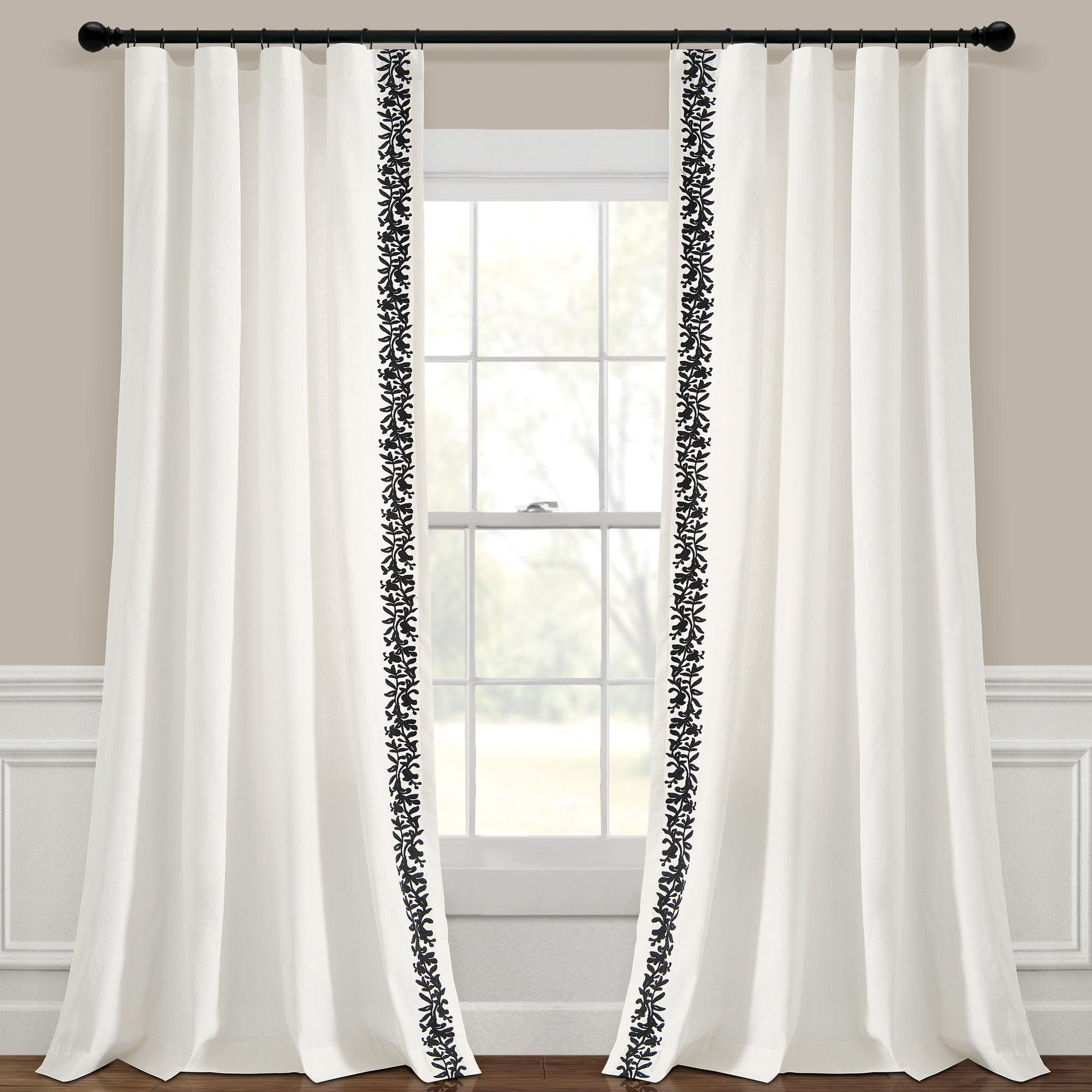 Luxury Modern Flower Linen Like Embroidery Border Window Curtain Panel