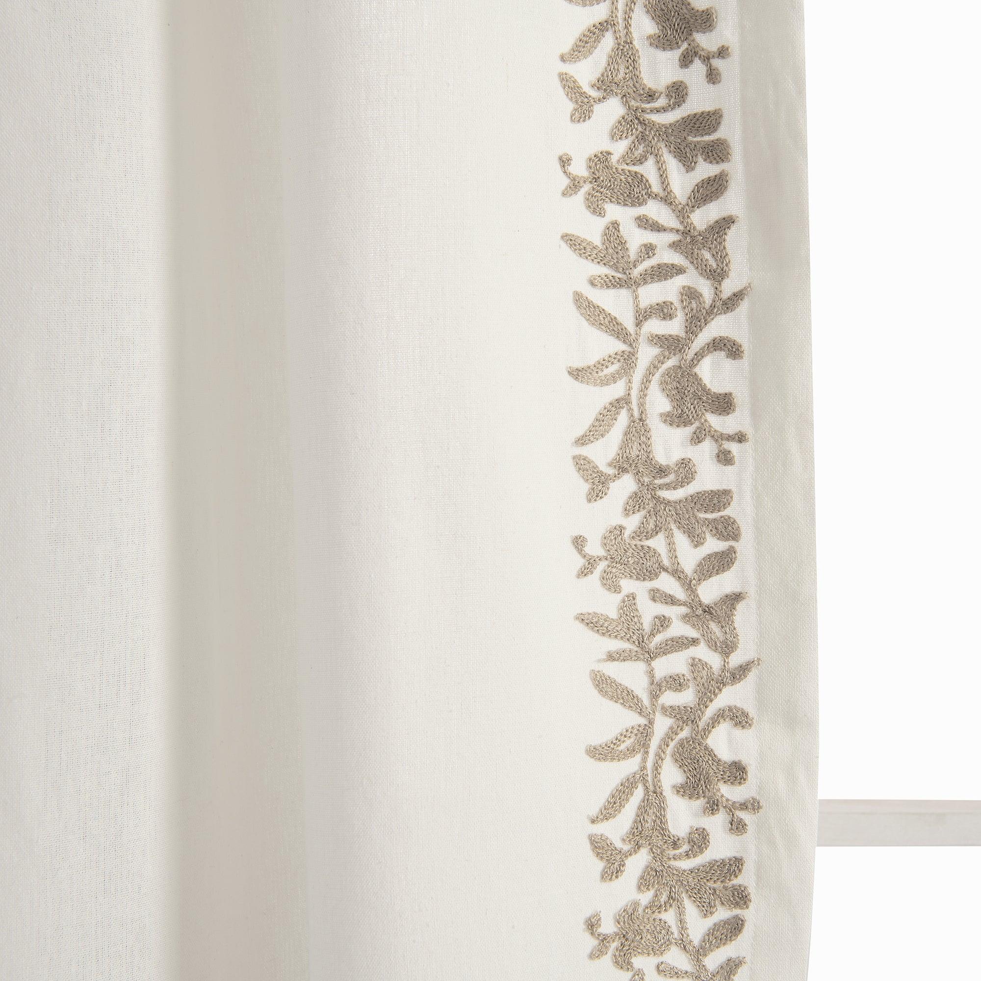 Luxury Modern Flower Linen Like Embroidery Border Window Curtain Panel