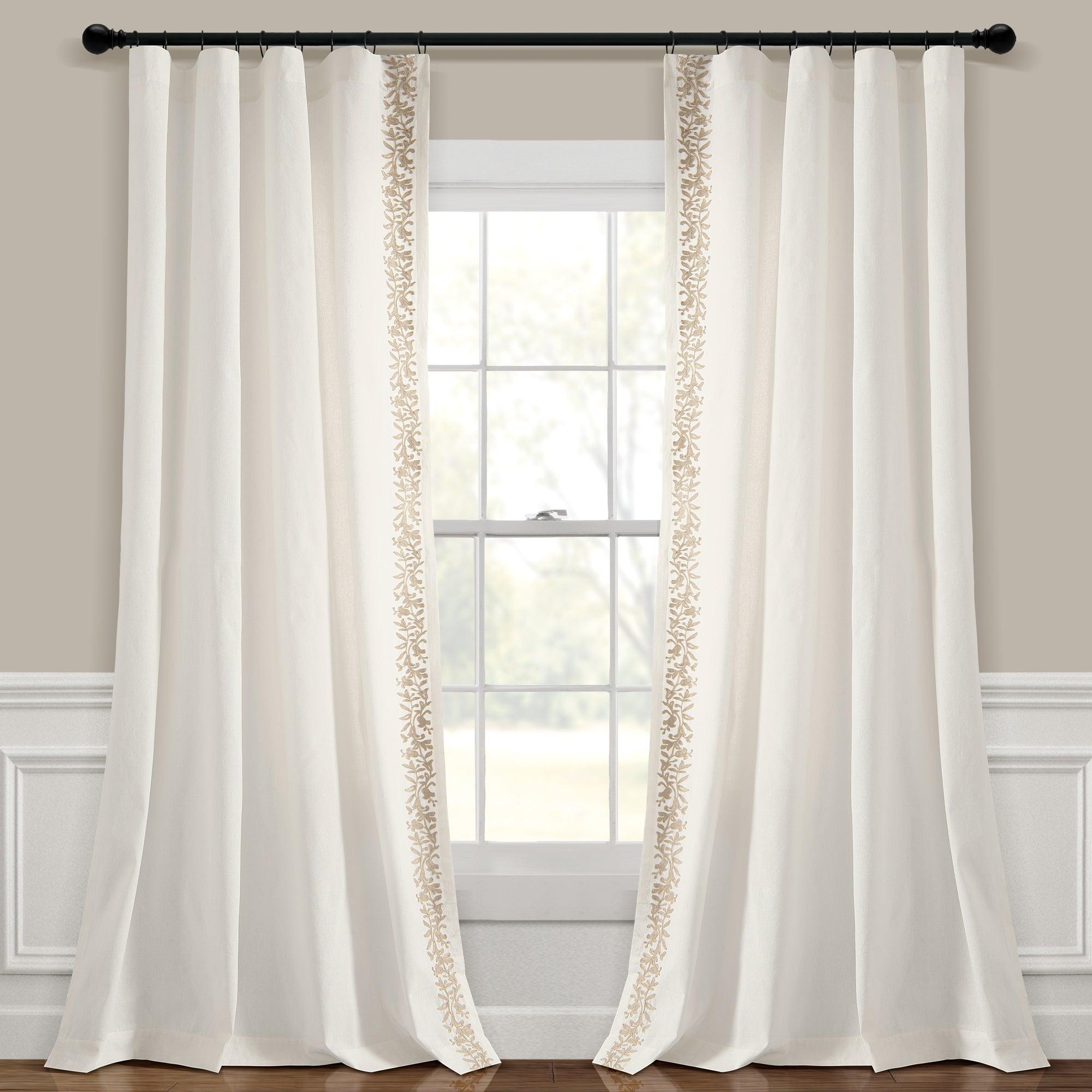 Luxury Modern Flower Linen Like Embroidery Border Window Curtain Panel