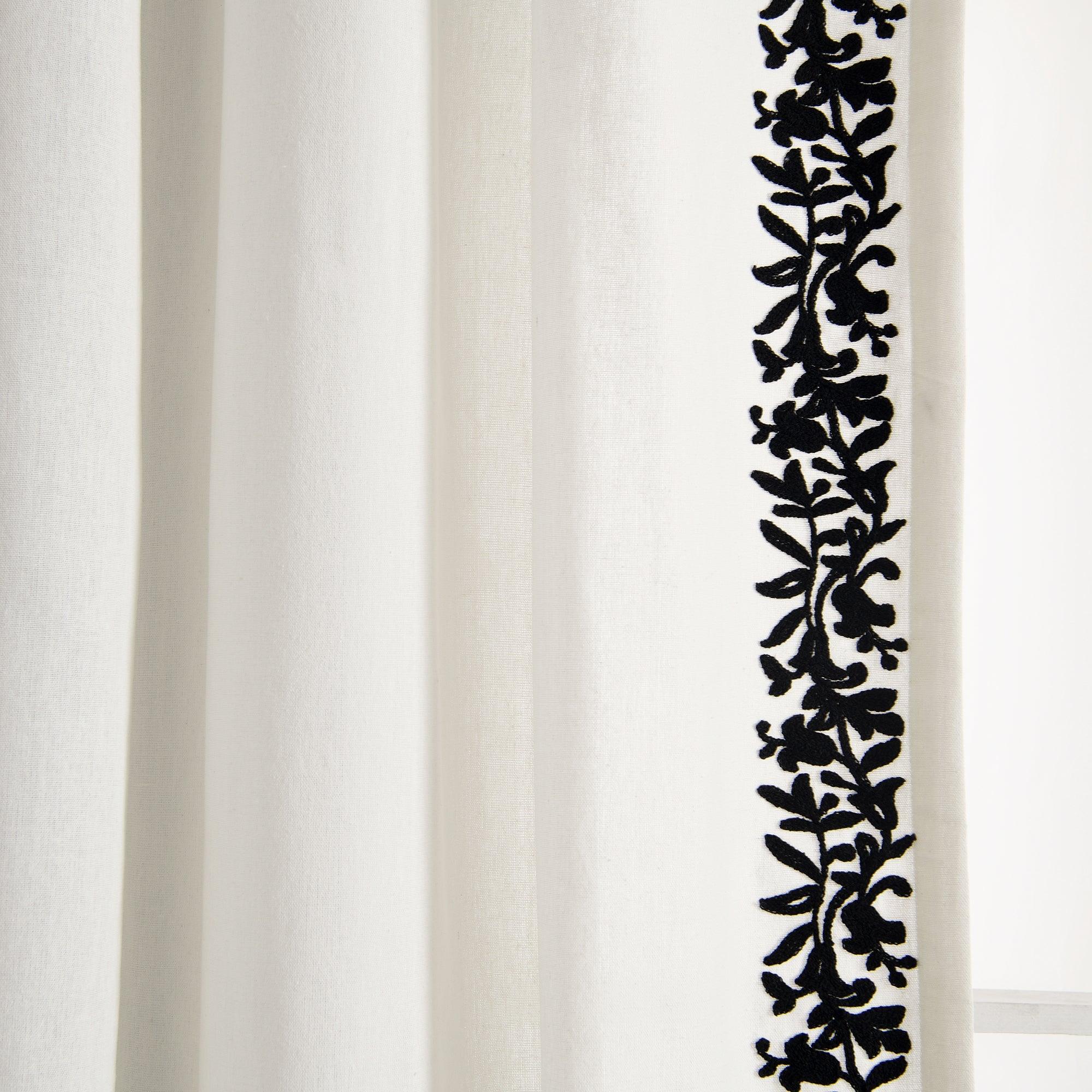 Luxury Modern Flower Linen Like Embroidery Border Window Curtain Panel