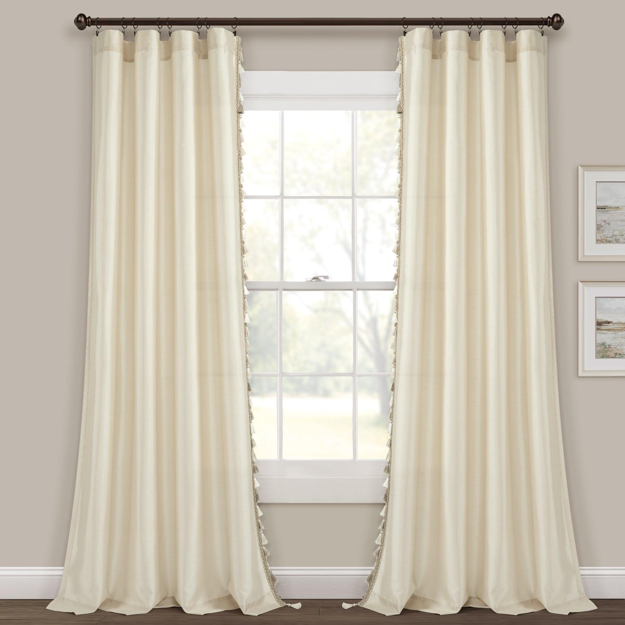 Luxury Regency Faux Silk Two-Tone Tassel Window Curtain Panel Set