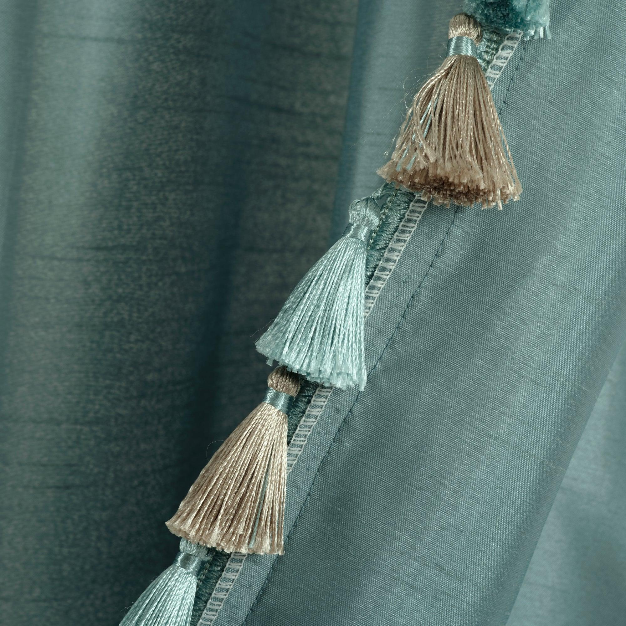 Luxury Regency Faux Silk Two-Tone Tassel Window Curtain Panel Set