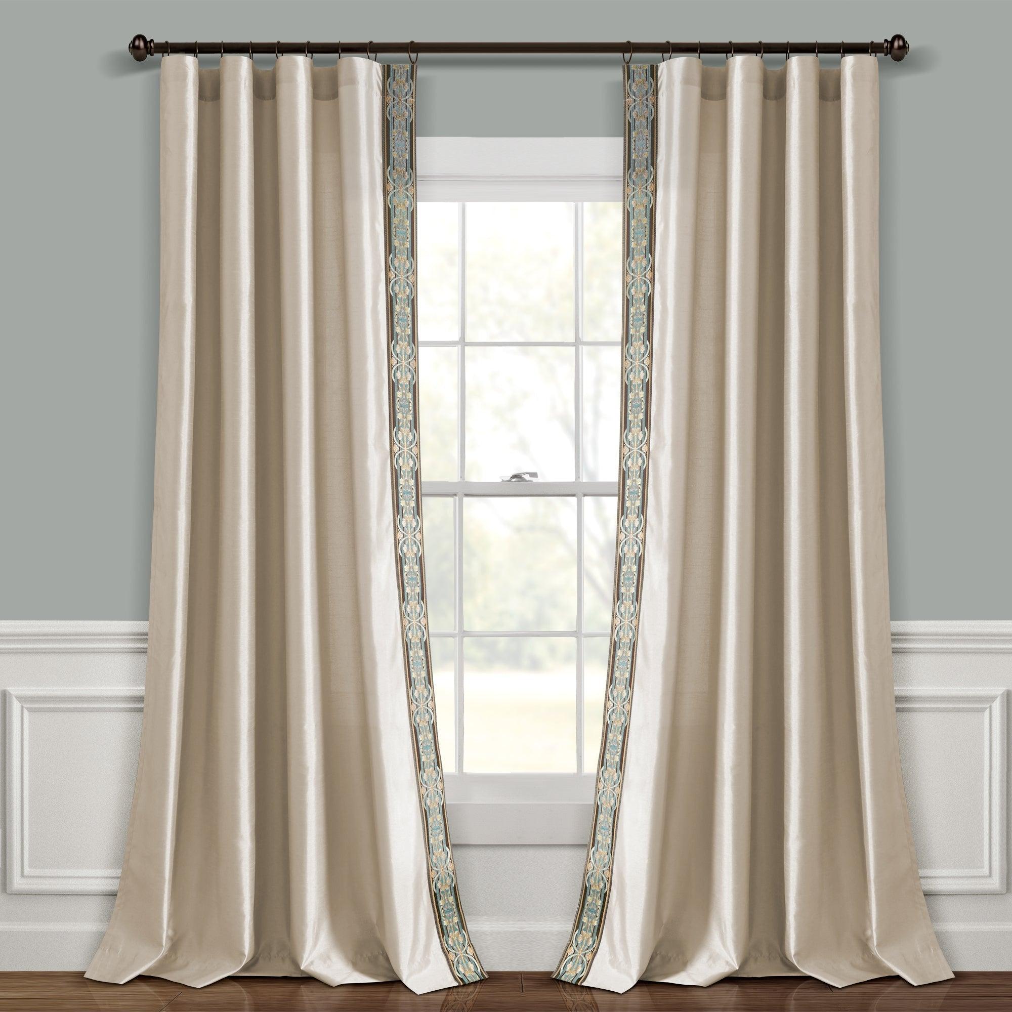 Luxury Traditional Regency Faux Silk Border Trim Window Curtain Panel