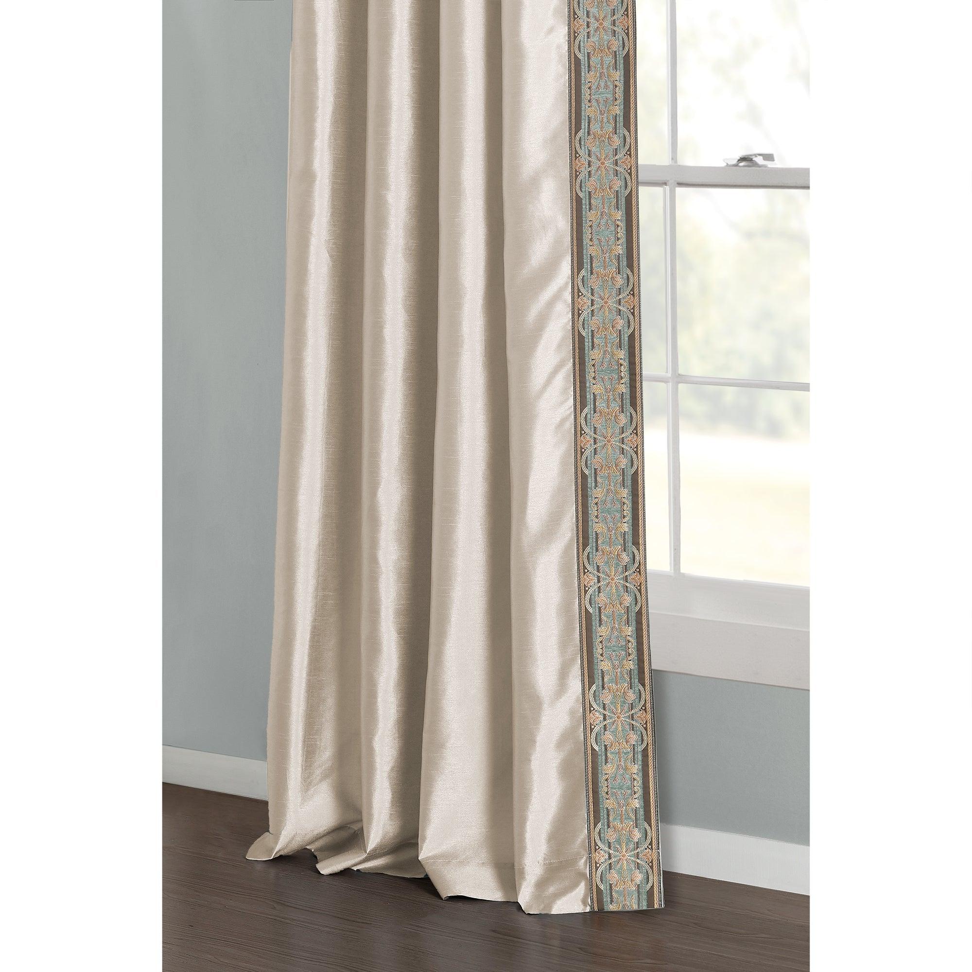 Luxury Traditional Regency Faux Silk Border Trim Window Curtain Panel