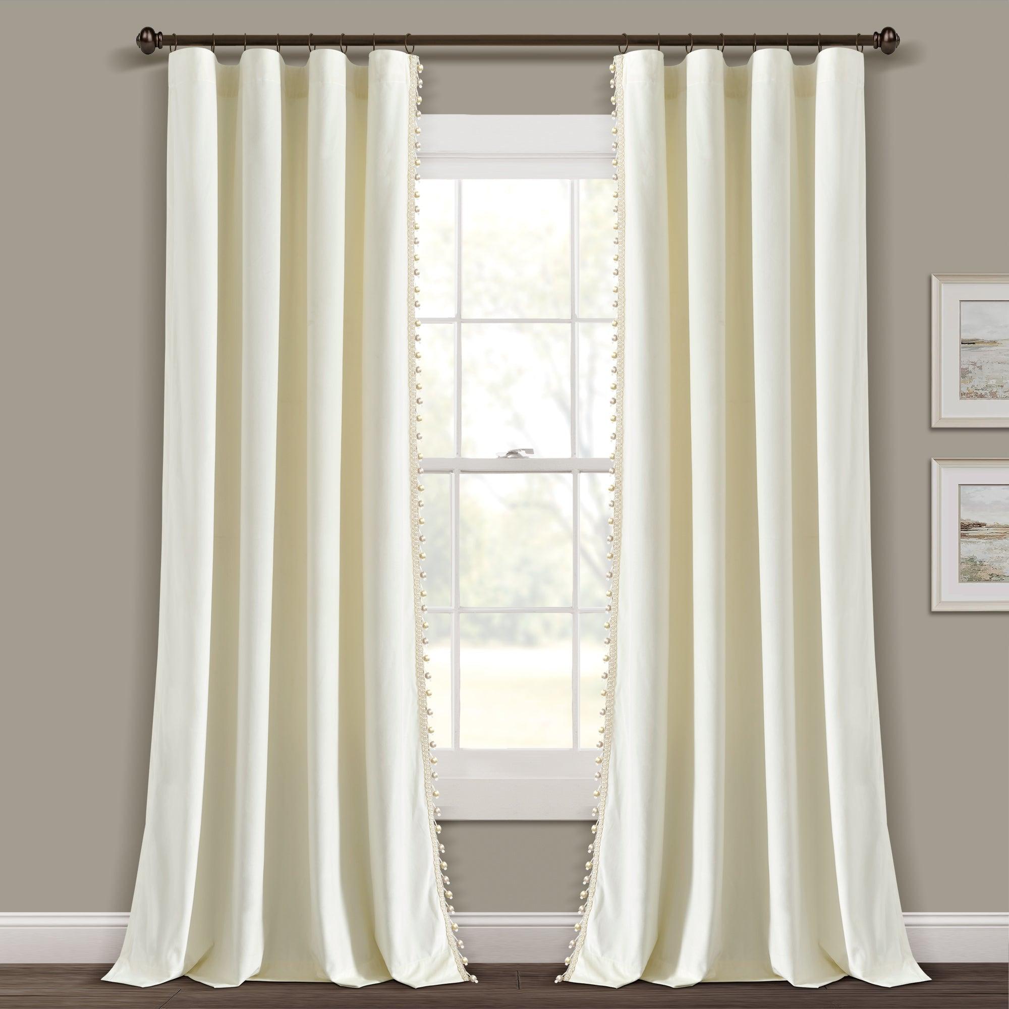 Luxury Vintage Velvet With Silky Pompom Trim Window Curtain Panel