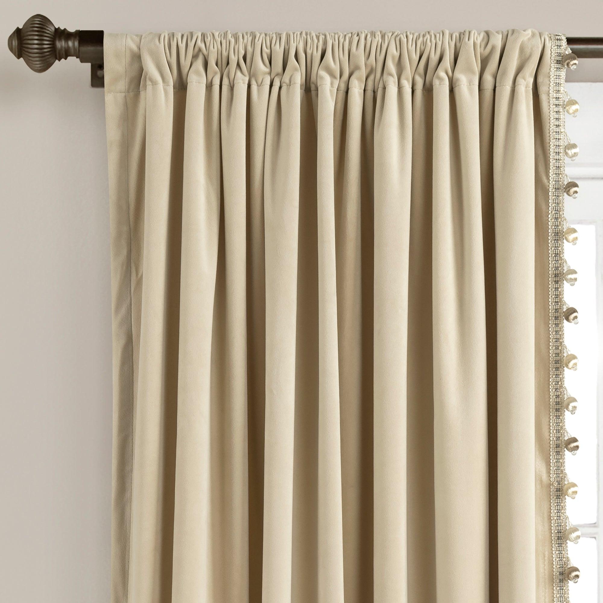 Luxury Vintage Velvet With Silky Pompom Trim Window Curtain Panel