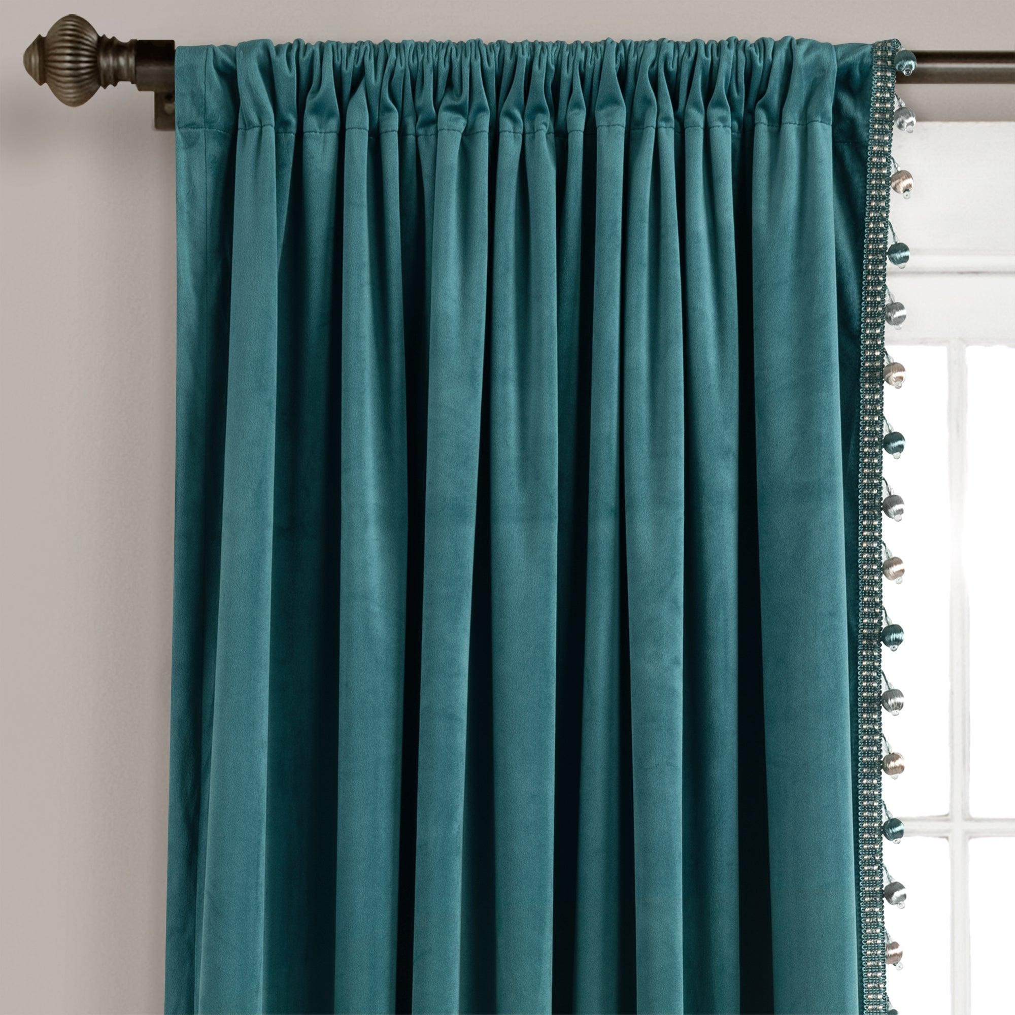 Luxury Vintage Velvet With Silky Pompom Trim Window Curtain Panel