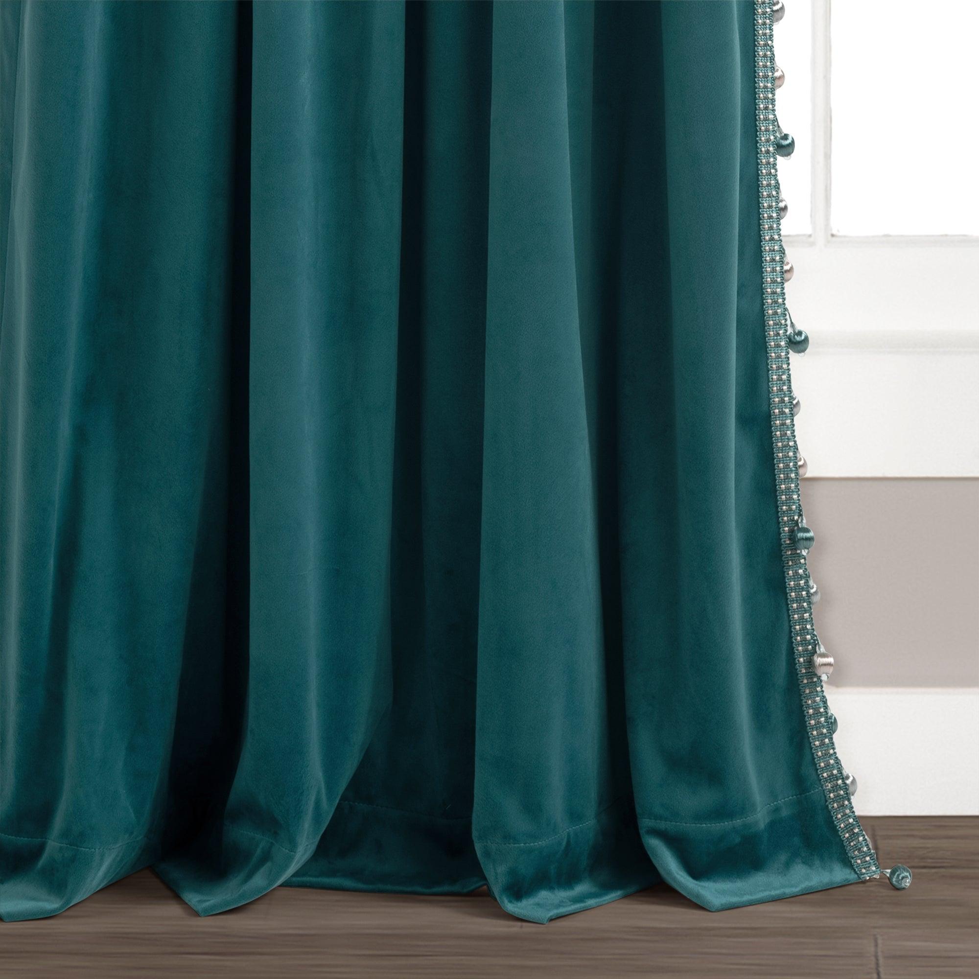 Luxury Vintage Velvet With Silky Pompom Trim Window Curtain Panel