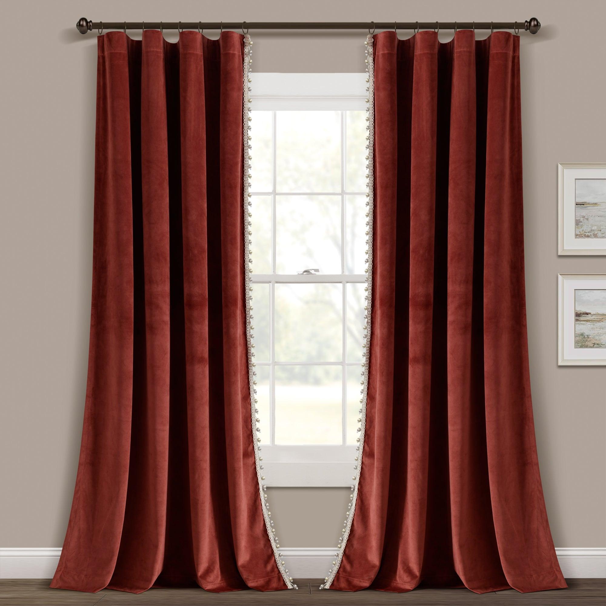 Luxury Vintage Velvet With Silky Pompom Trim Window Curtain Panel