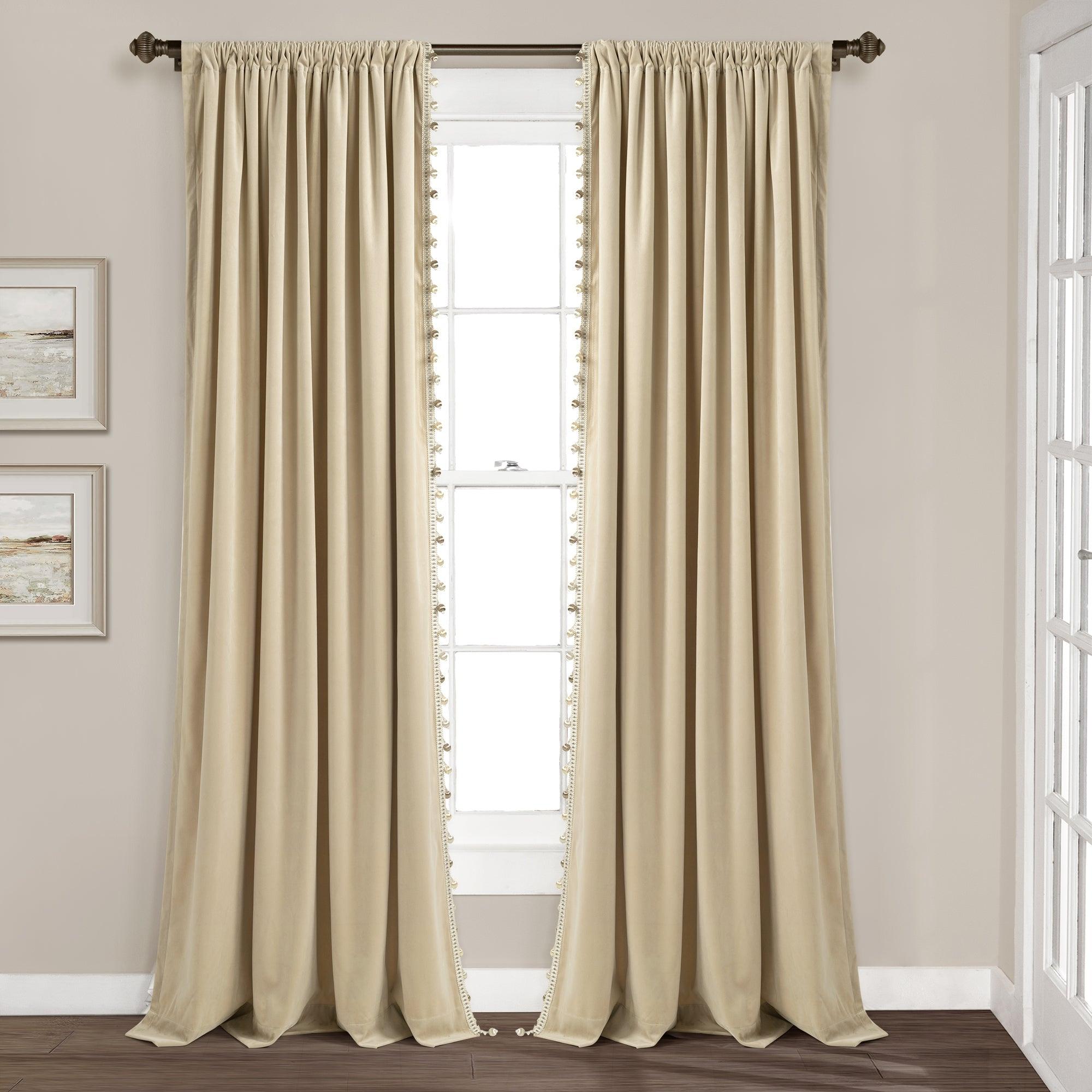 Luxury Vintage Velvet With Silky Pompom Trim Window Curtain Panel