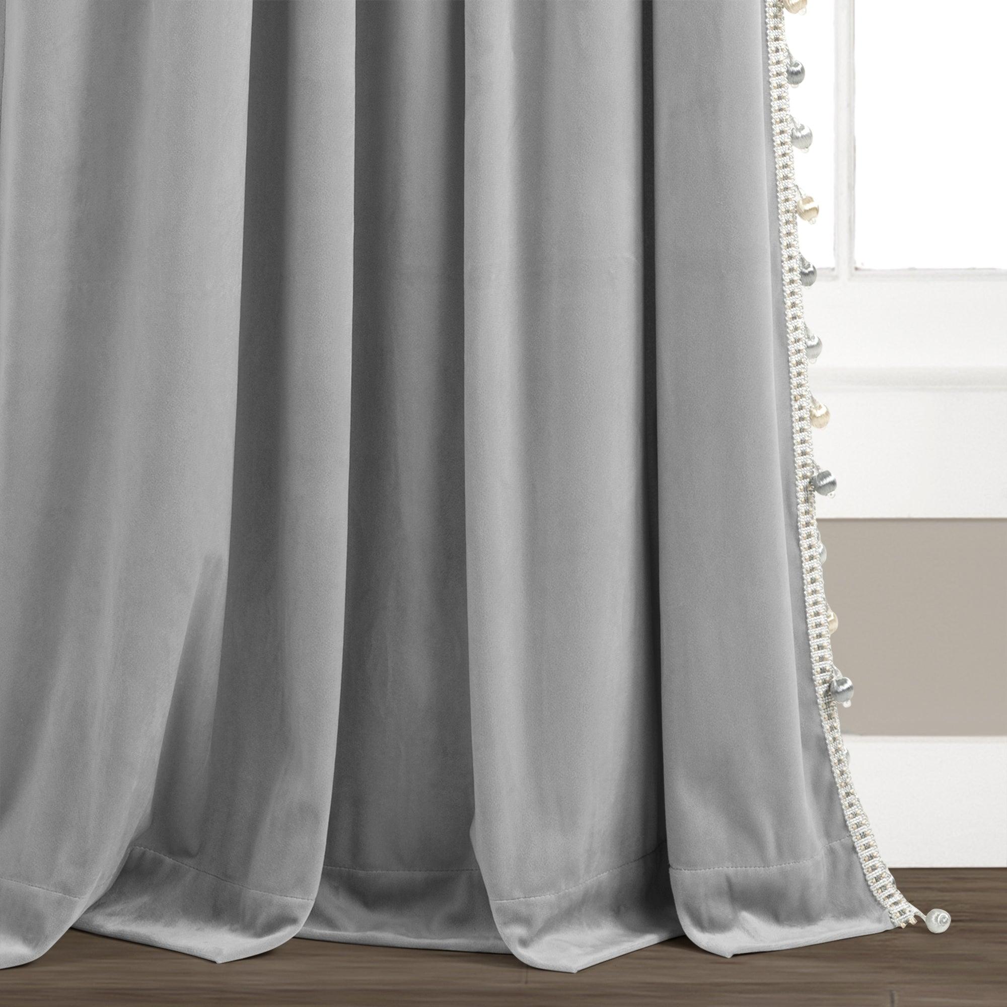 Luxury Vintage Velvet With Silky Pompom Trim Window Curtain Panel