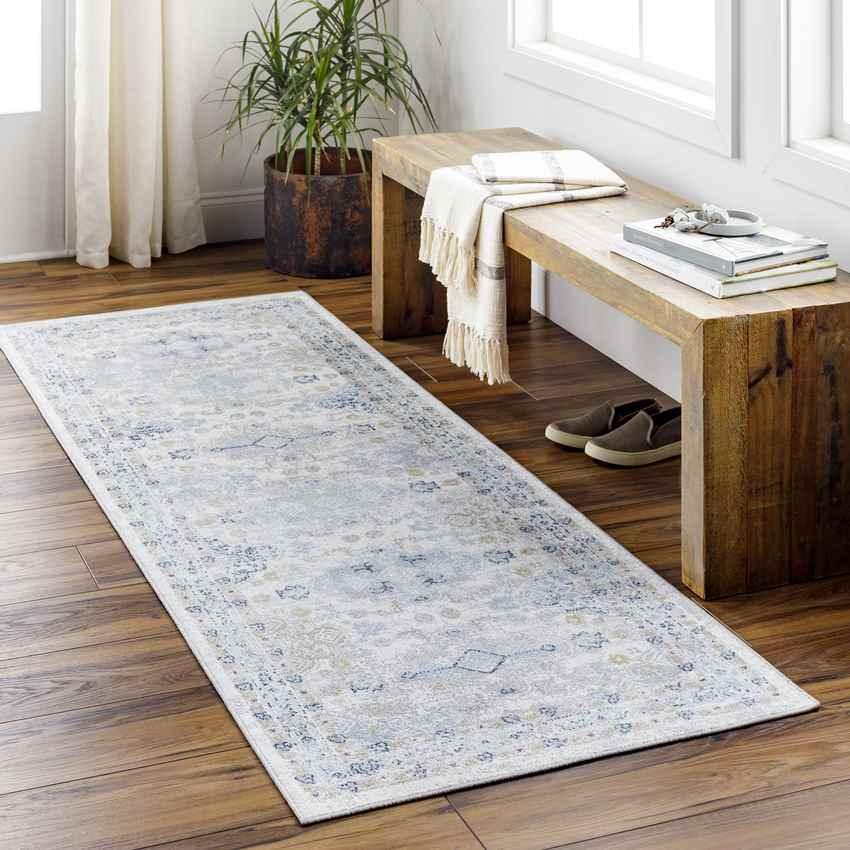 Lynch Traditional Light Blue Washable Area Rug