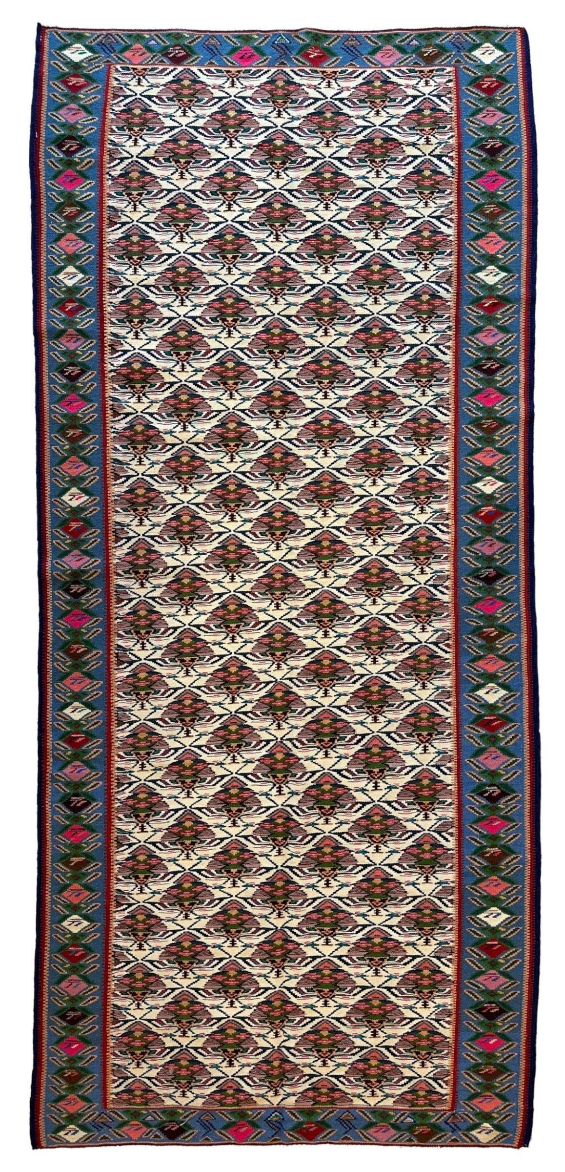 Masterpiece Vintage Persian Senneh Kilim Runner Rug 4’ x 9’