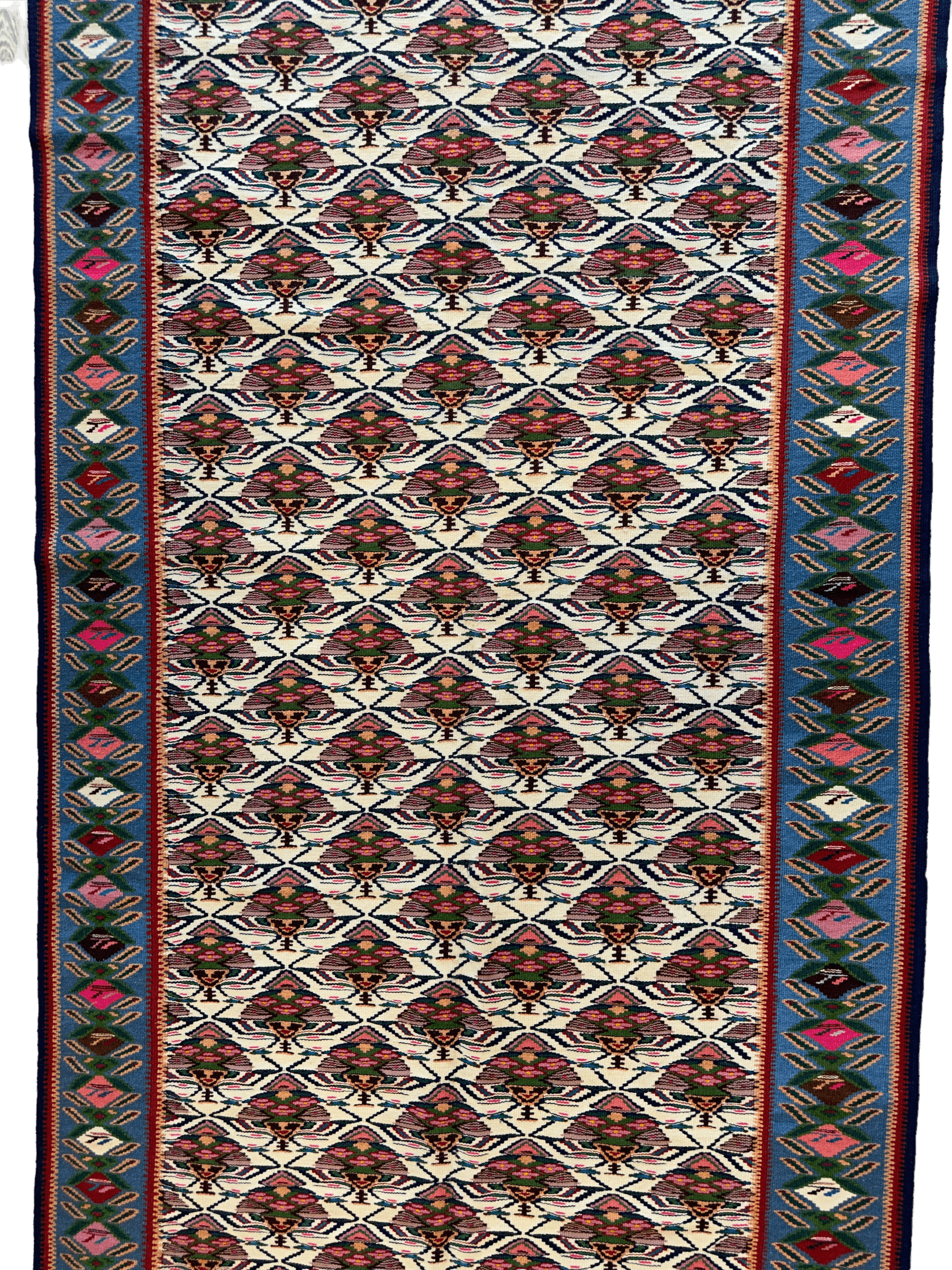 Masterpiece Vintage Persian Senneh Kilim Runner Rug 4’ x 9’