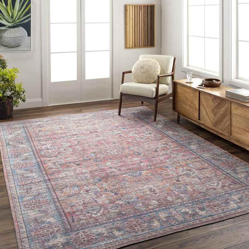 Mauckport Traditional Coral Washable Area Rug