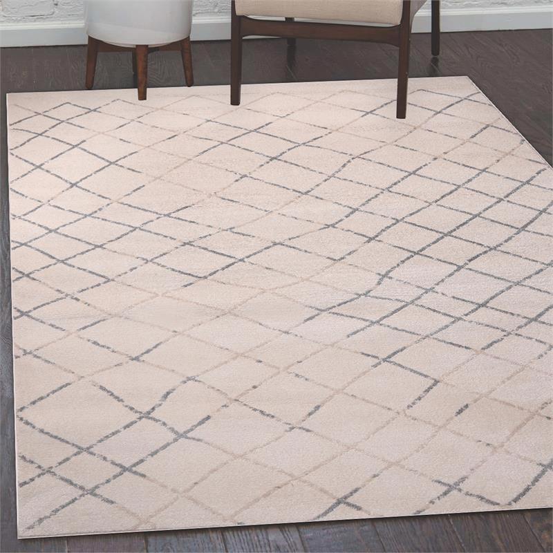 MDA Home Angel Abstract Modern Fabric Area Rug in Cream/Gray 5'x7'