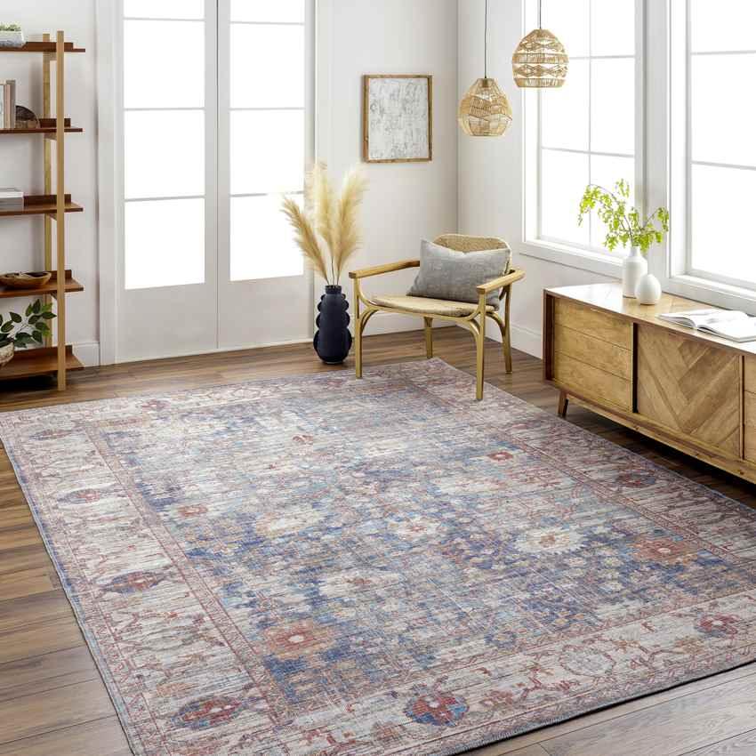 Mellott Traditional Dark Blue Washable Area Rug