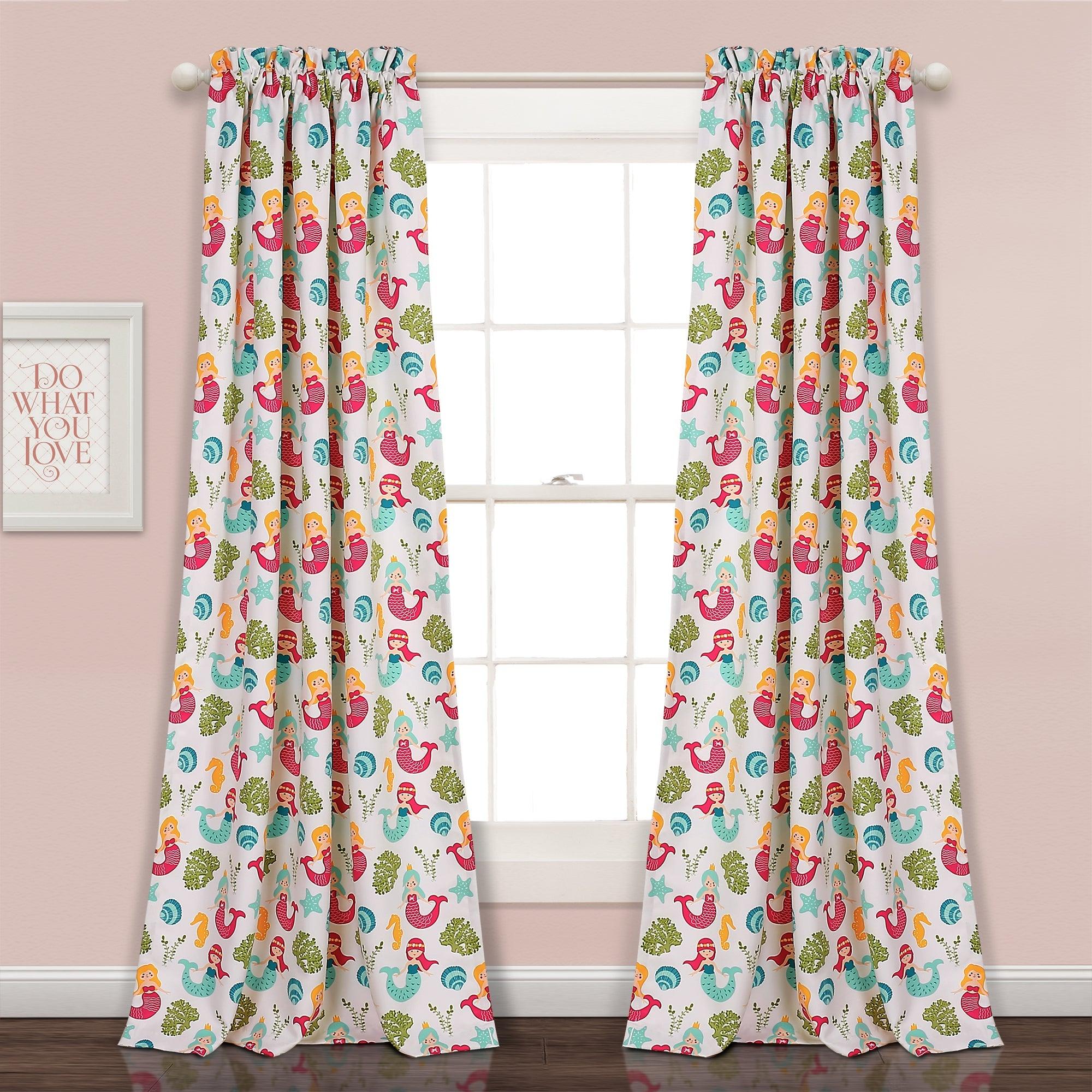 Mermaid Waves Room Darkening Window Curtain Panel Set