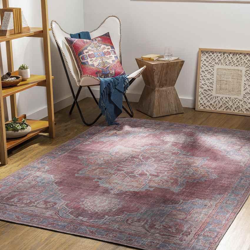 Middlebury Traditional Pale Red Washable Area Rug