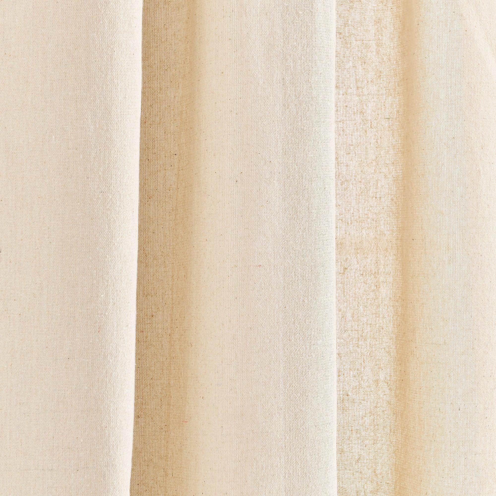 Modern Faux Linen Embroidered Edge With Attached Valance Window Curtain Panel Set