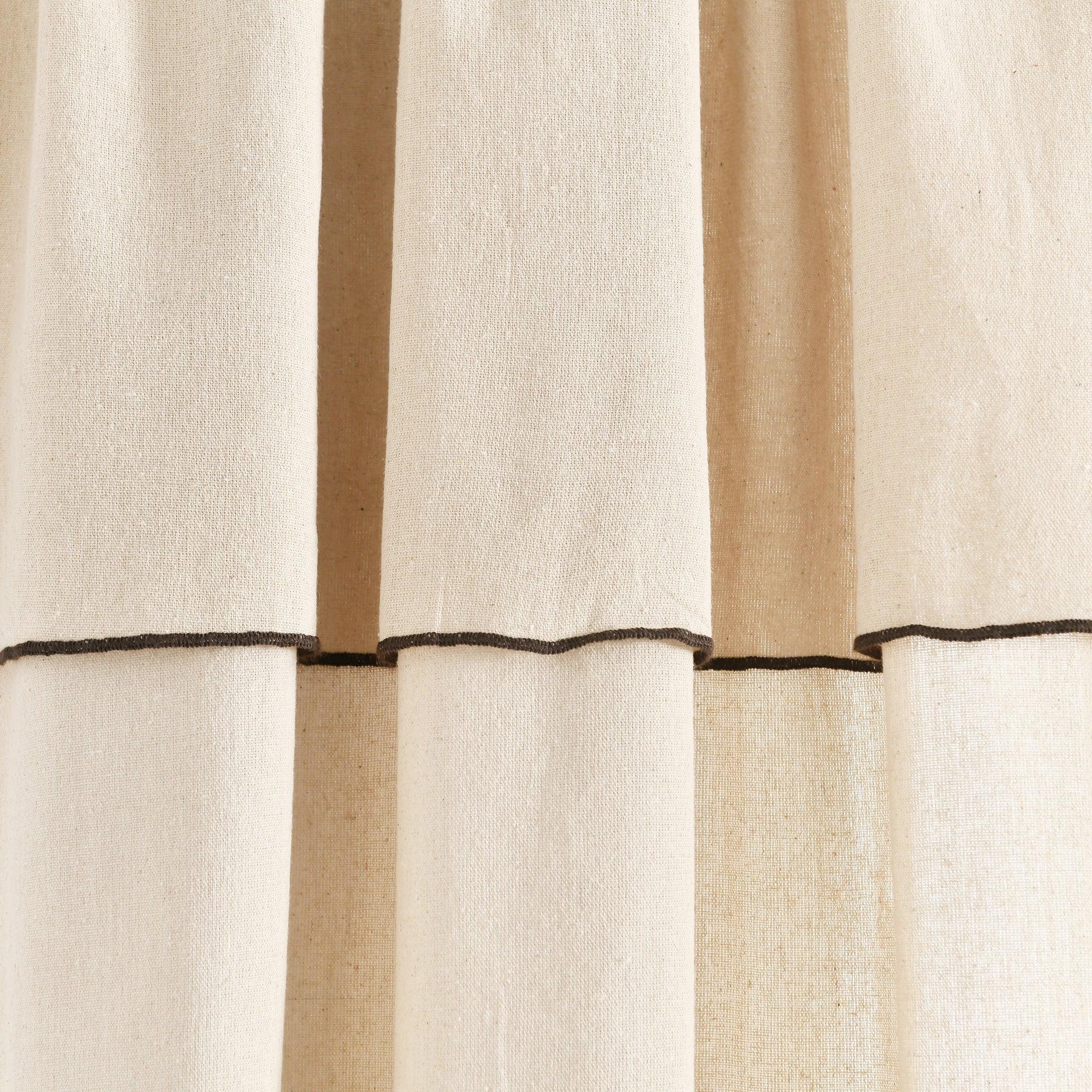 Modern Faux Linen Embroidered Edge With Attached Valance Window Curtain Panel Set