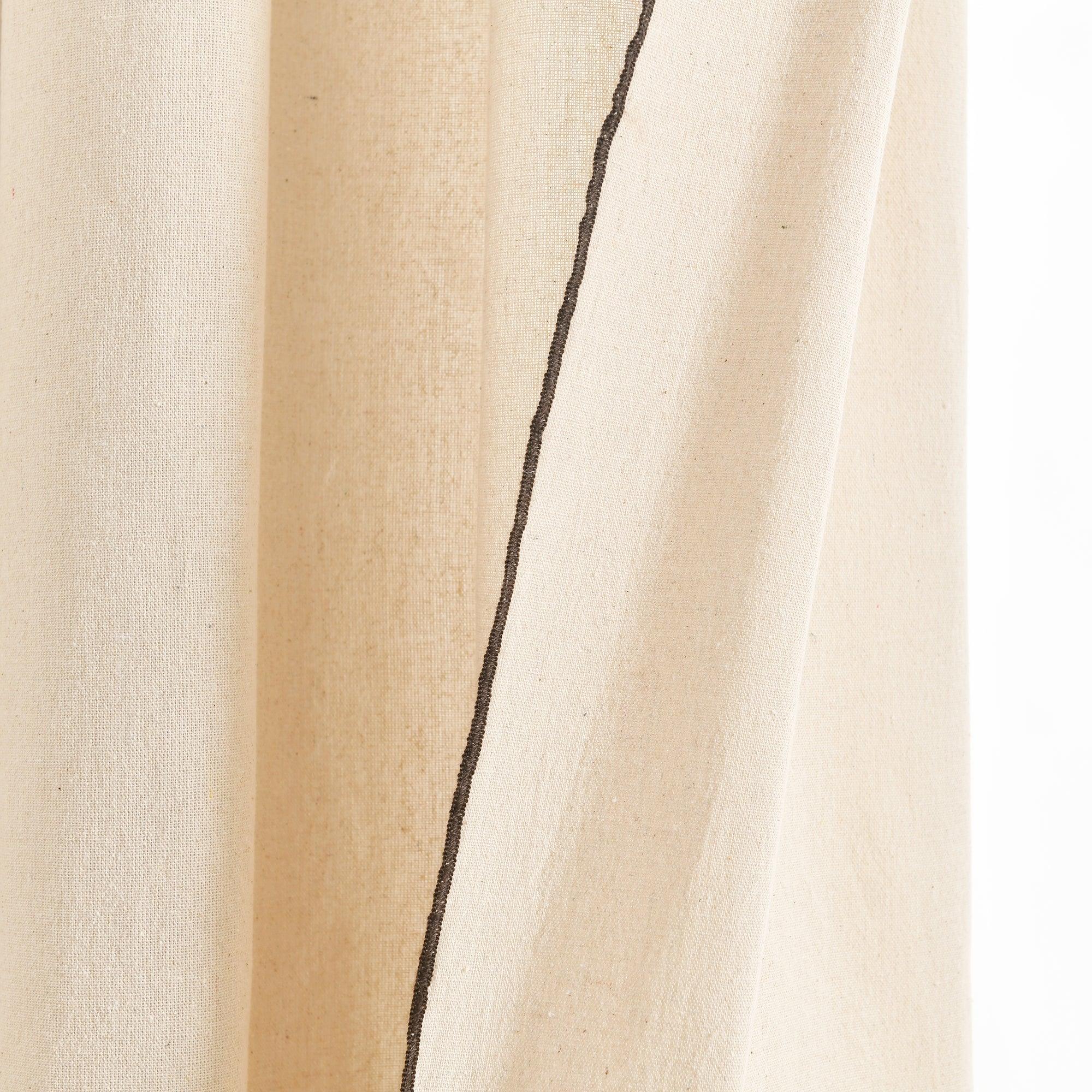 Modern Faux Linen Embroidered Edge With Attached Valance Window Curtain Panel Set