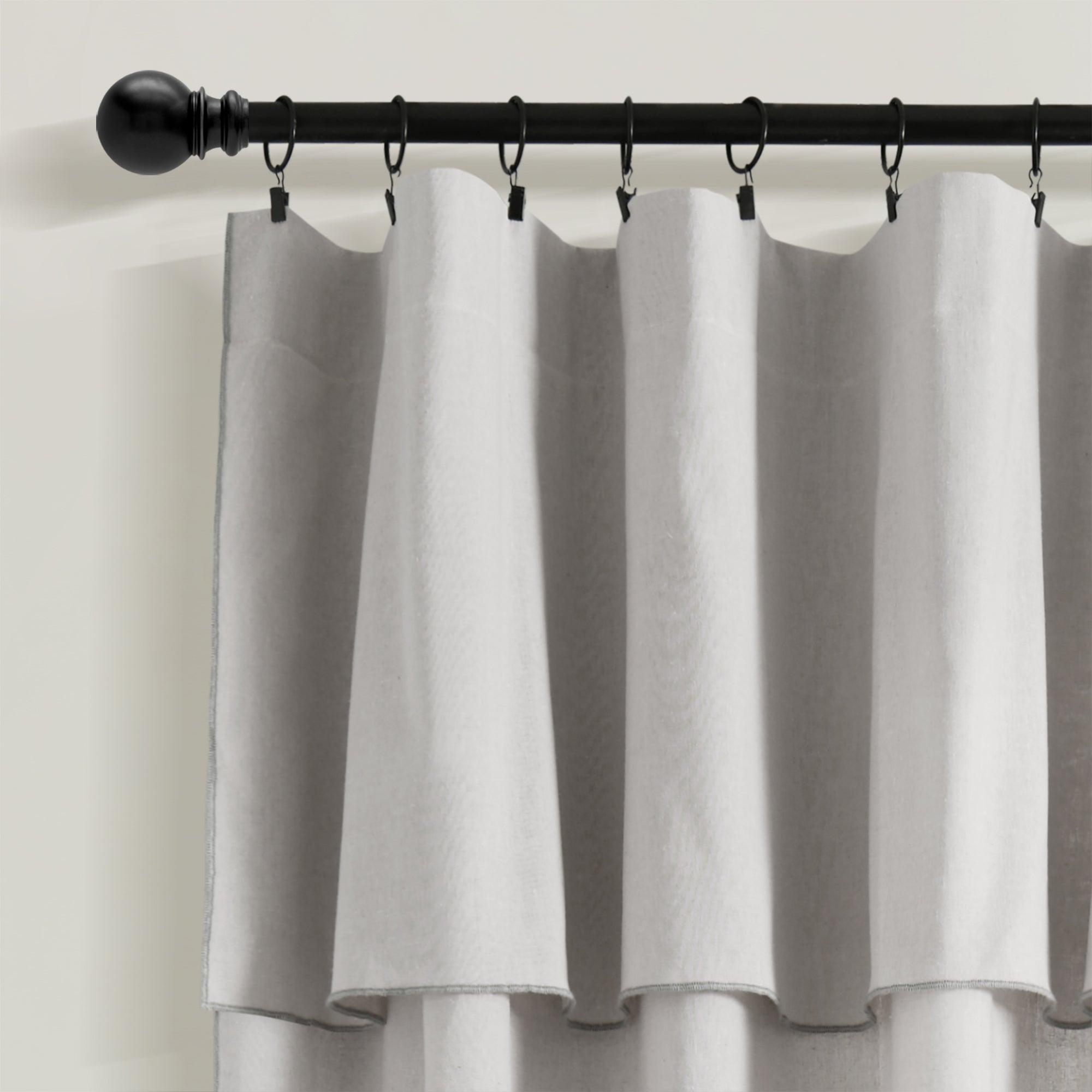 Modern Faux Linen Embroidered Edge With Attached Valance Window Curtain Panel Set