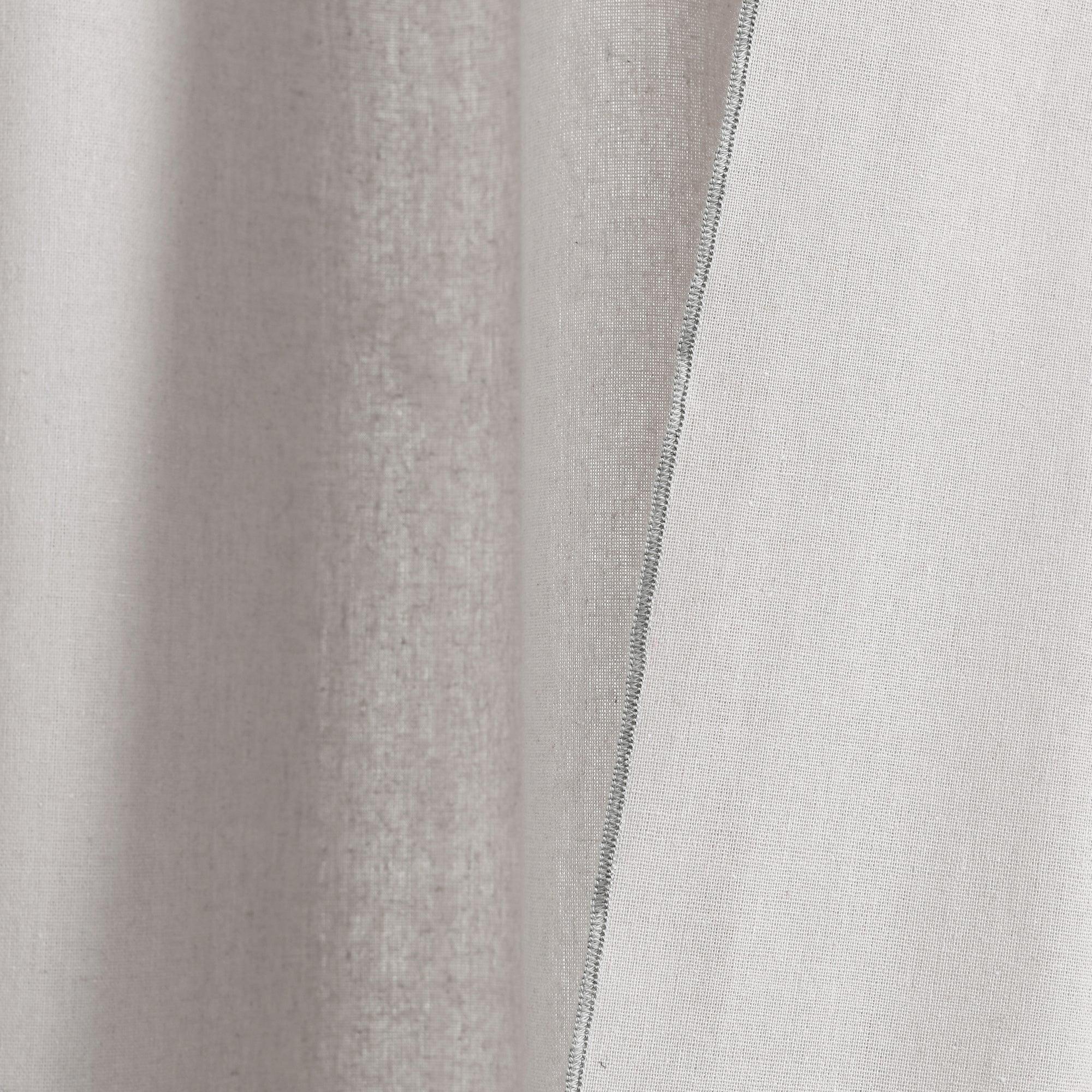 Modern Faux Linen Embroidered Edge With Attached Valance Window Curtain Panel Set