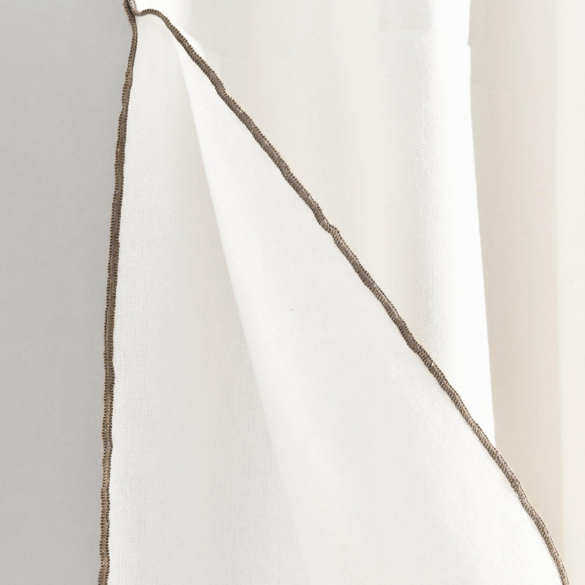 Modern Faux Linen Embroidered Edge With Attached Valance Window Curtain Panel Set