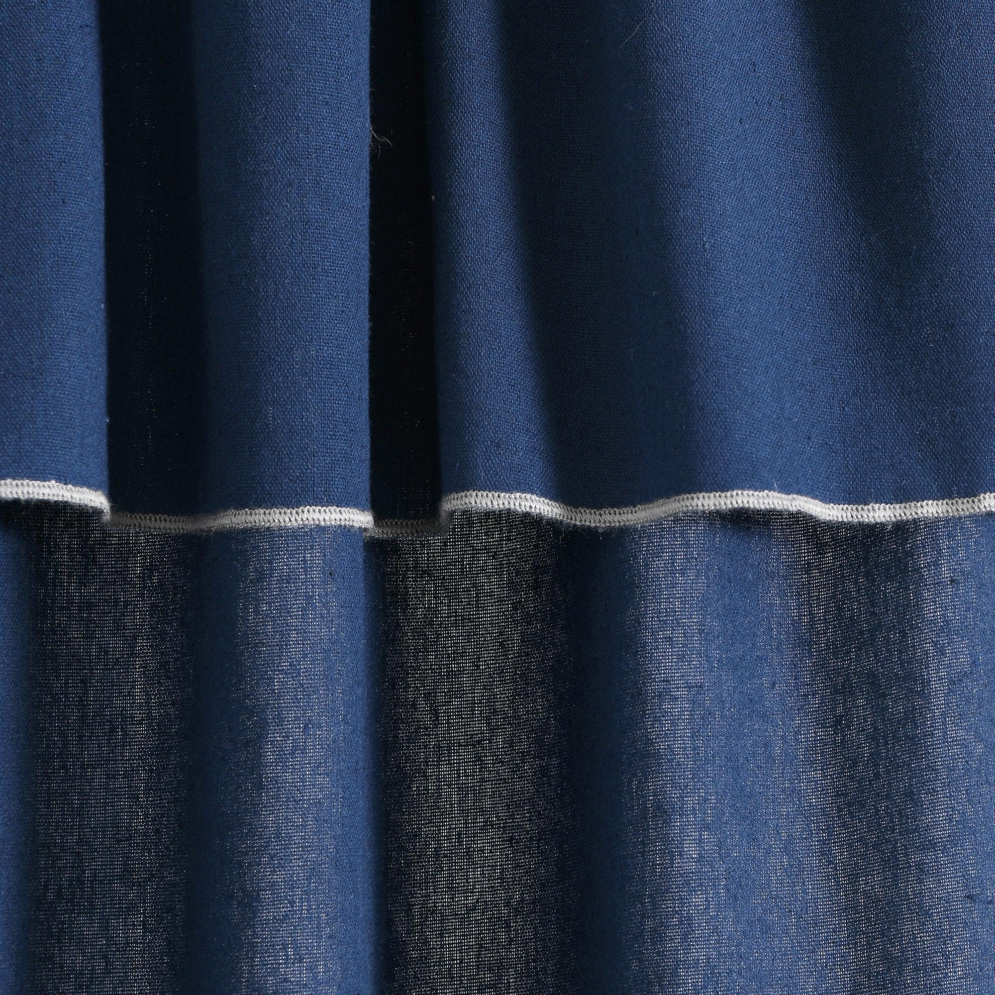 Modern Faux Linen Embroidered Edge With Attached Valance Window Curtain Panel Set