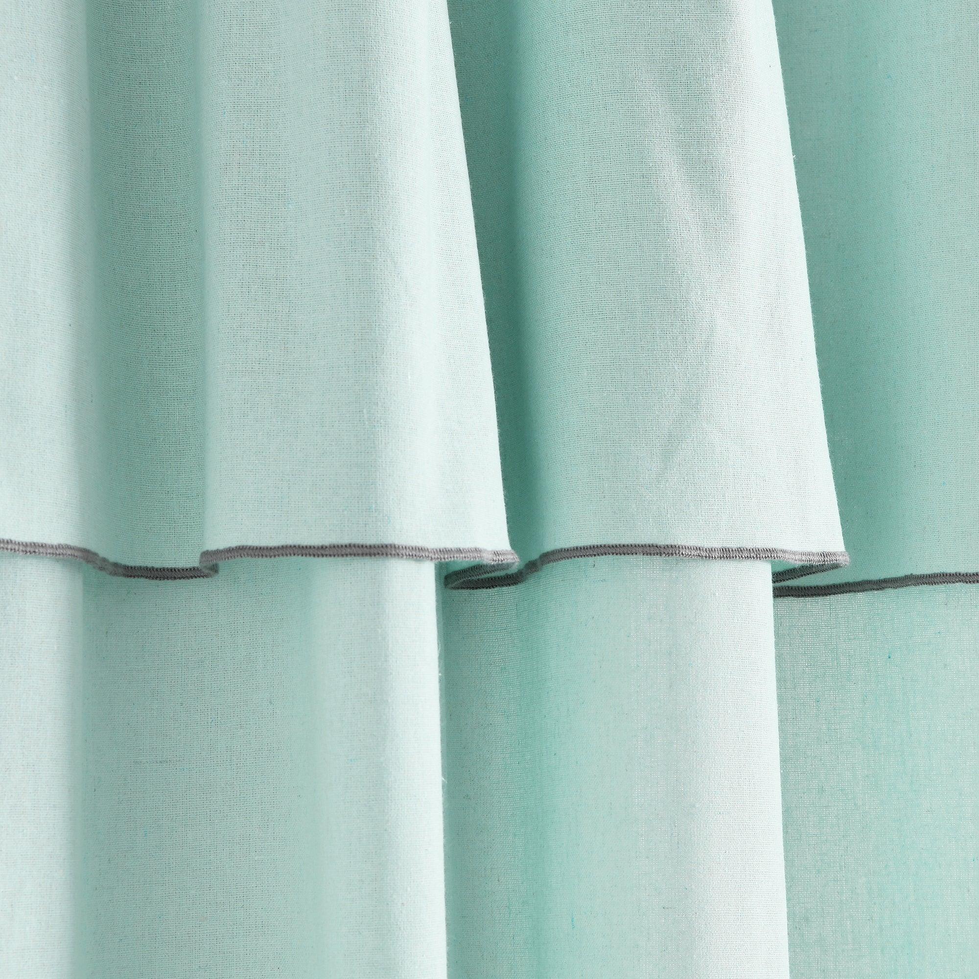 Modern Faux Linen Embroidered Edge With Attached Valance Window Curtain Panel Set