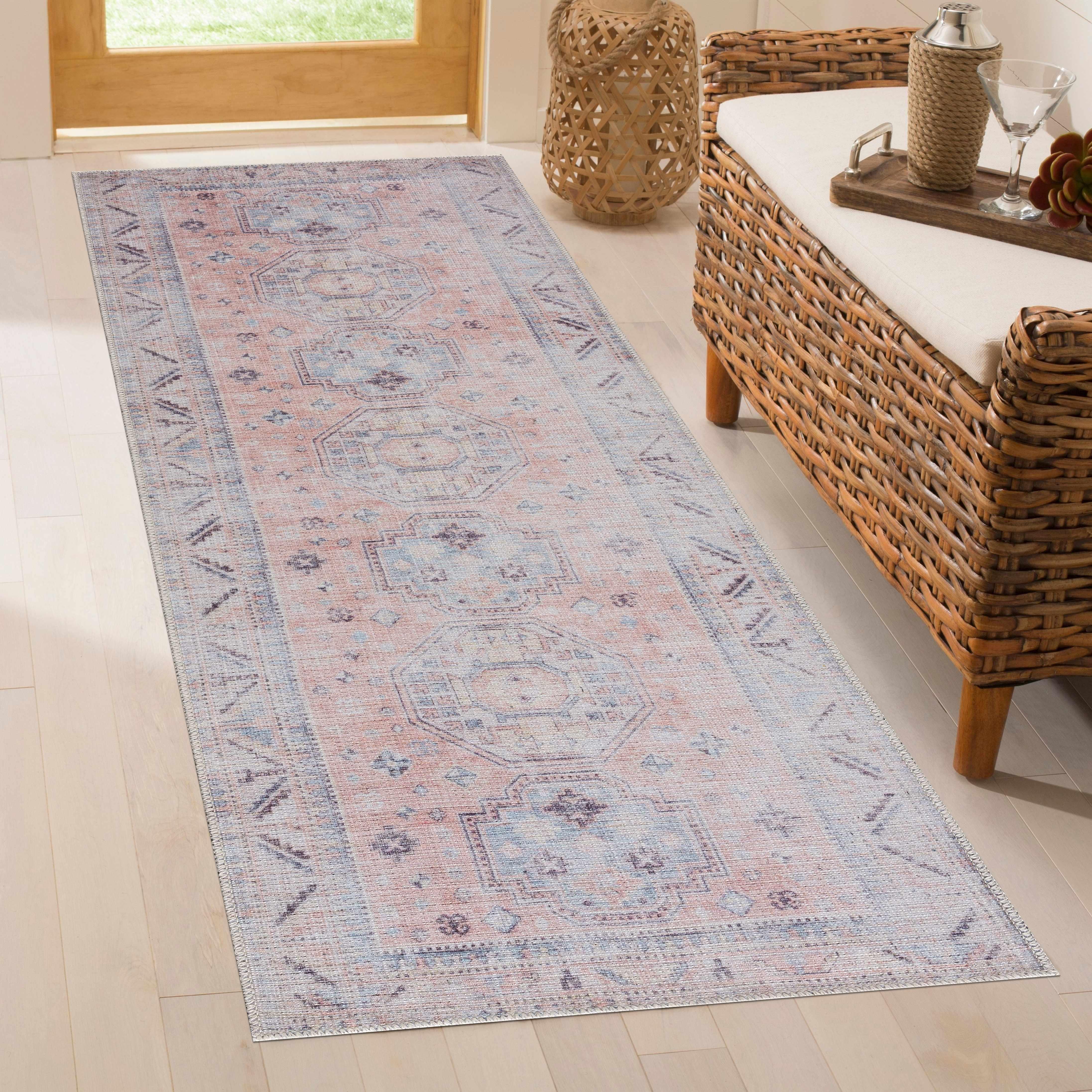 Morcott Peach Washable Area Rug