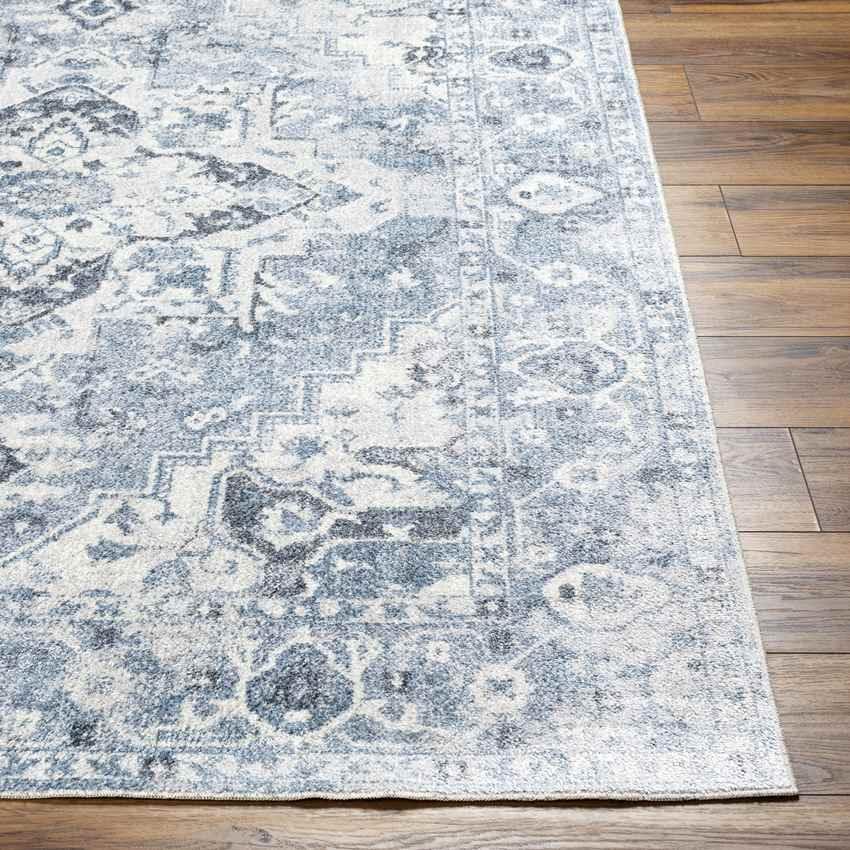 Moya Traditional Denim Blue Washable Area Rug