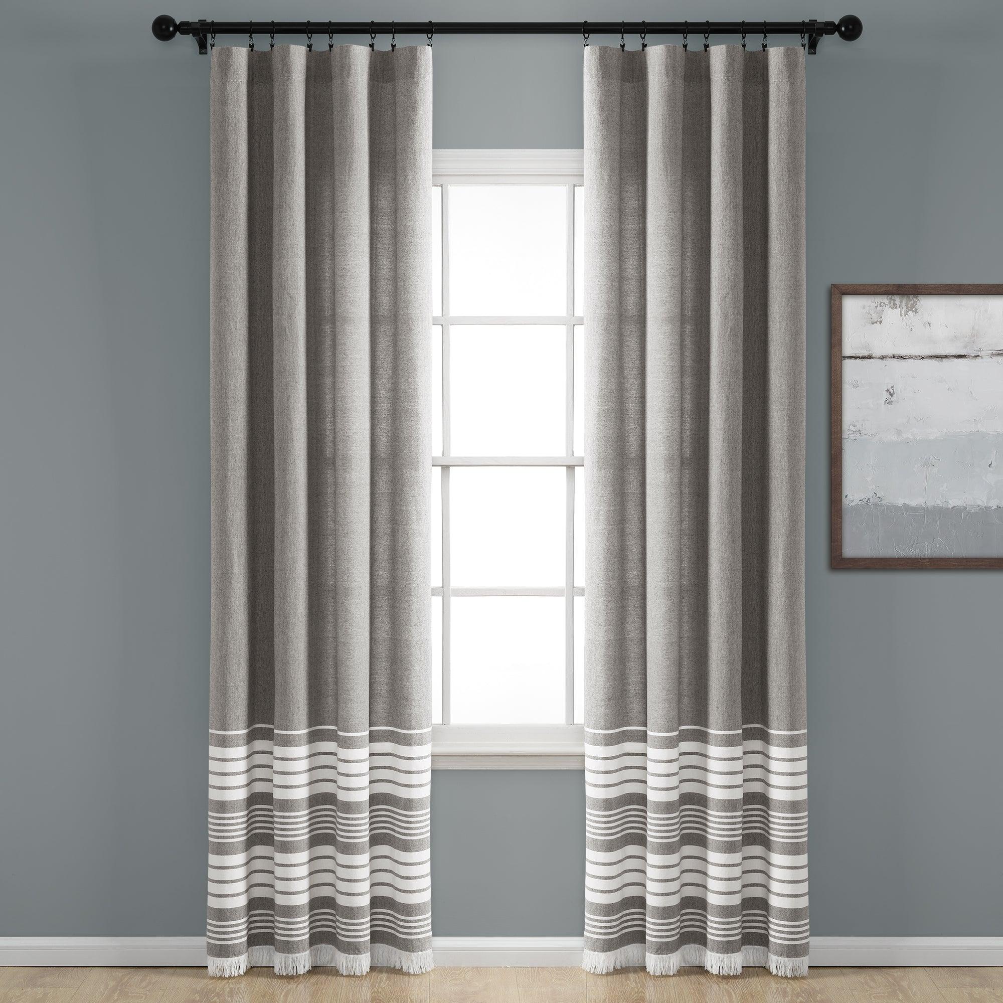 Nantucket Yarn Dyed Cotton Tassel Fringe Window Curtain Panel Set