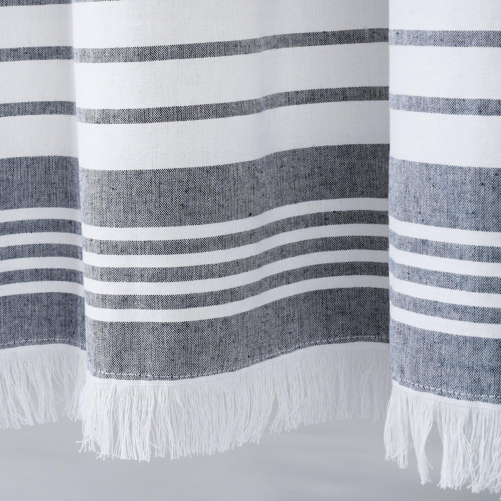 Nantucket Yarn Dyed Cotton Tassel Fringe Window Curtain Panel Set