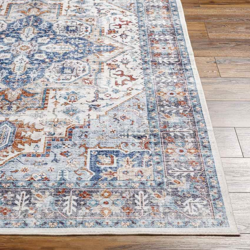 New Cambria Traditional Light Denim Washable Area Rug