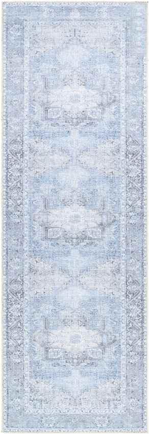 Nora Traditional Ice Blue Washable Mandala Area Rug