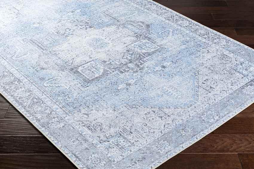 Nora Traditional Ice Blue Washable Mandala Area Rug