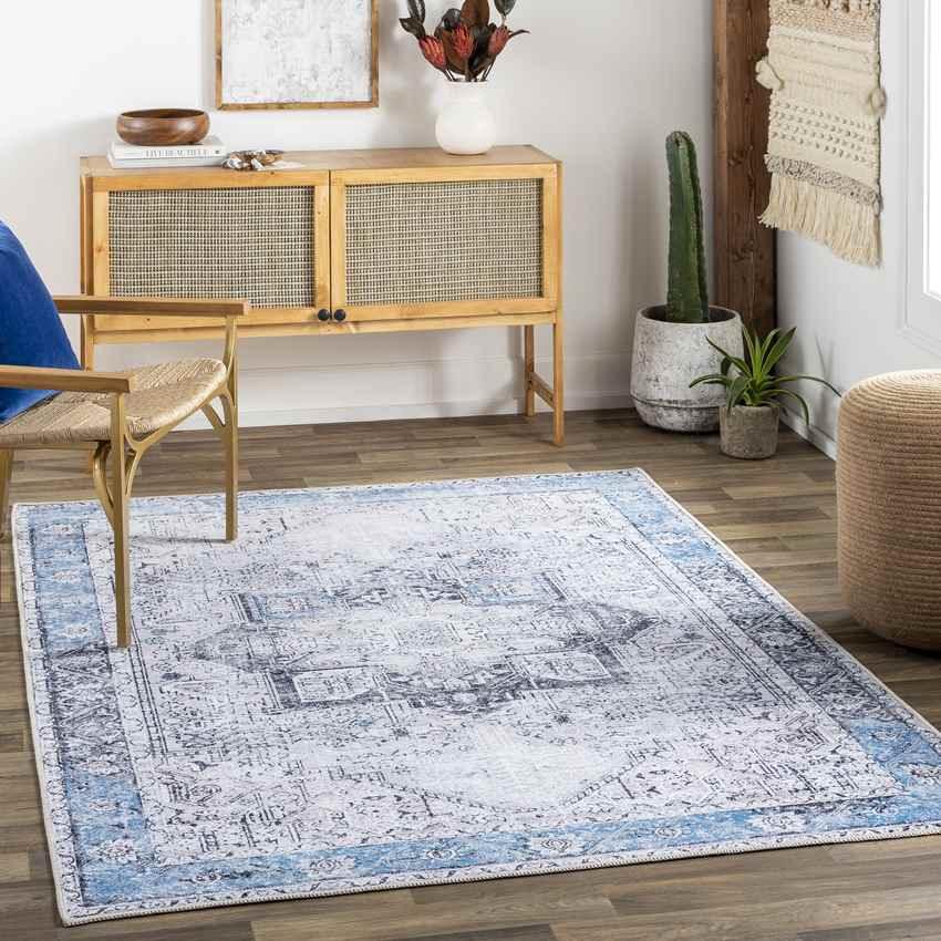 Nora Traditional Navy Washable Mandala Area Rug