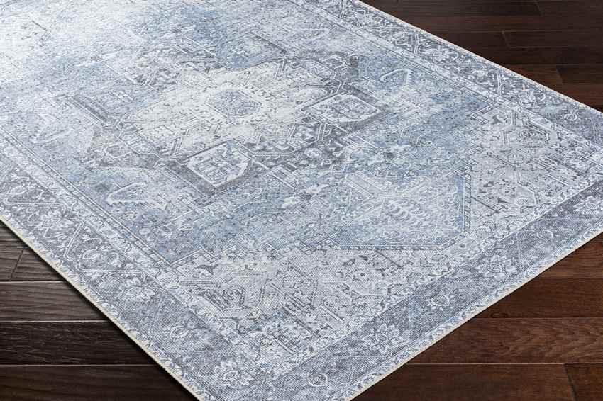 Nora Traditional Sky Blue Washable Mandala Area Rug