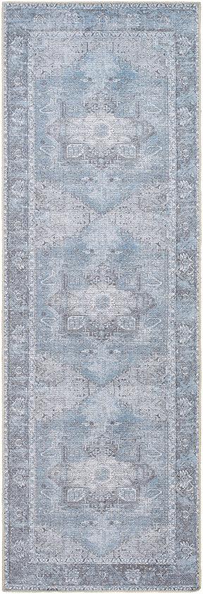 Nora Traditional Sky Blue Washable Mandala Area Rug