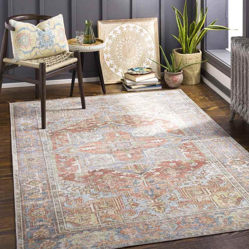 Oak Forest Traditional Burnt Orange Washable Area Rug