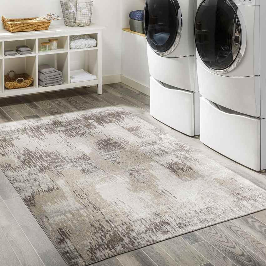 Olpe Traditional Taupe Washable Area Rug