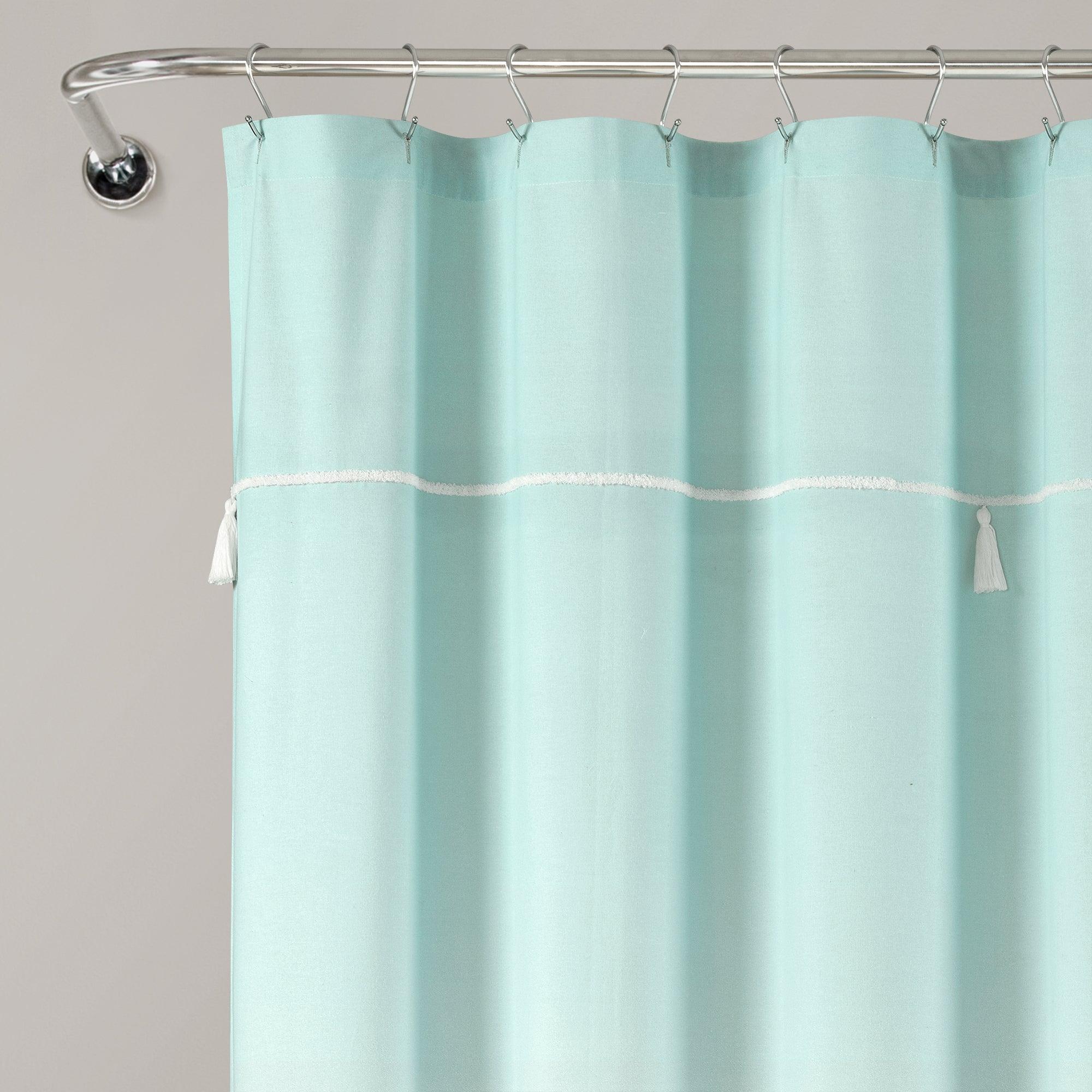 Ombre Embroidery Tassel Cotton Shower Curtain