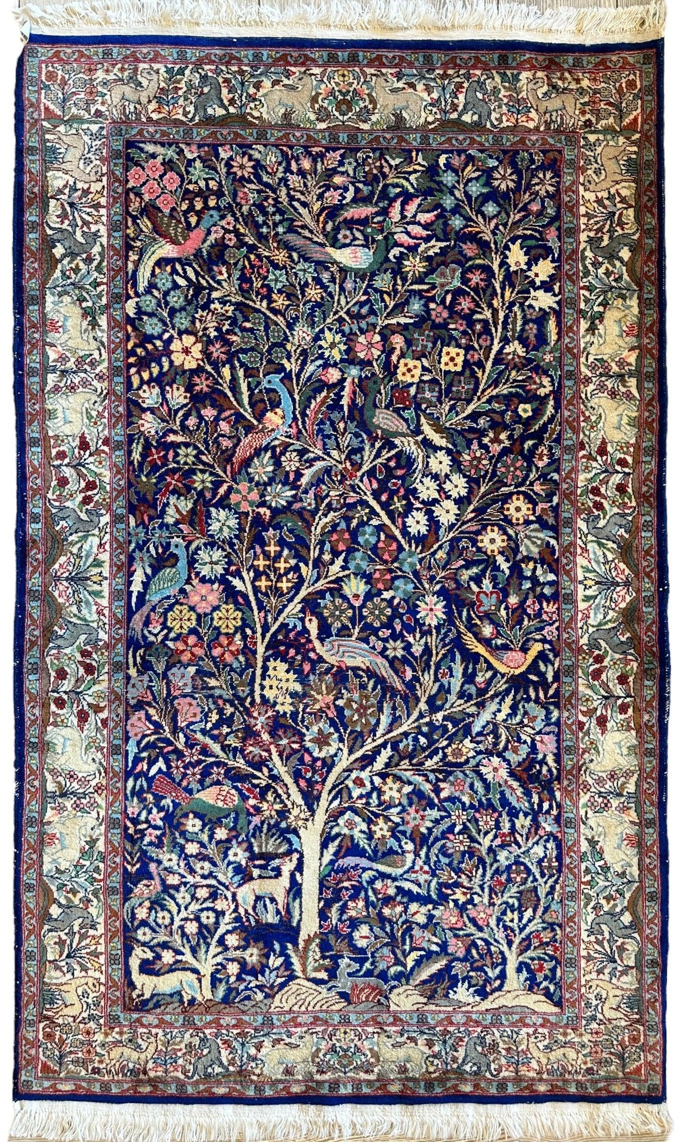 One of a Kind Persian Kirman Tree of Life Rug 3'x5' ft