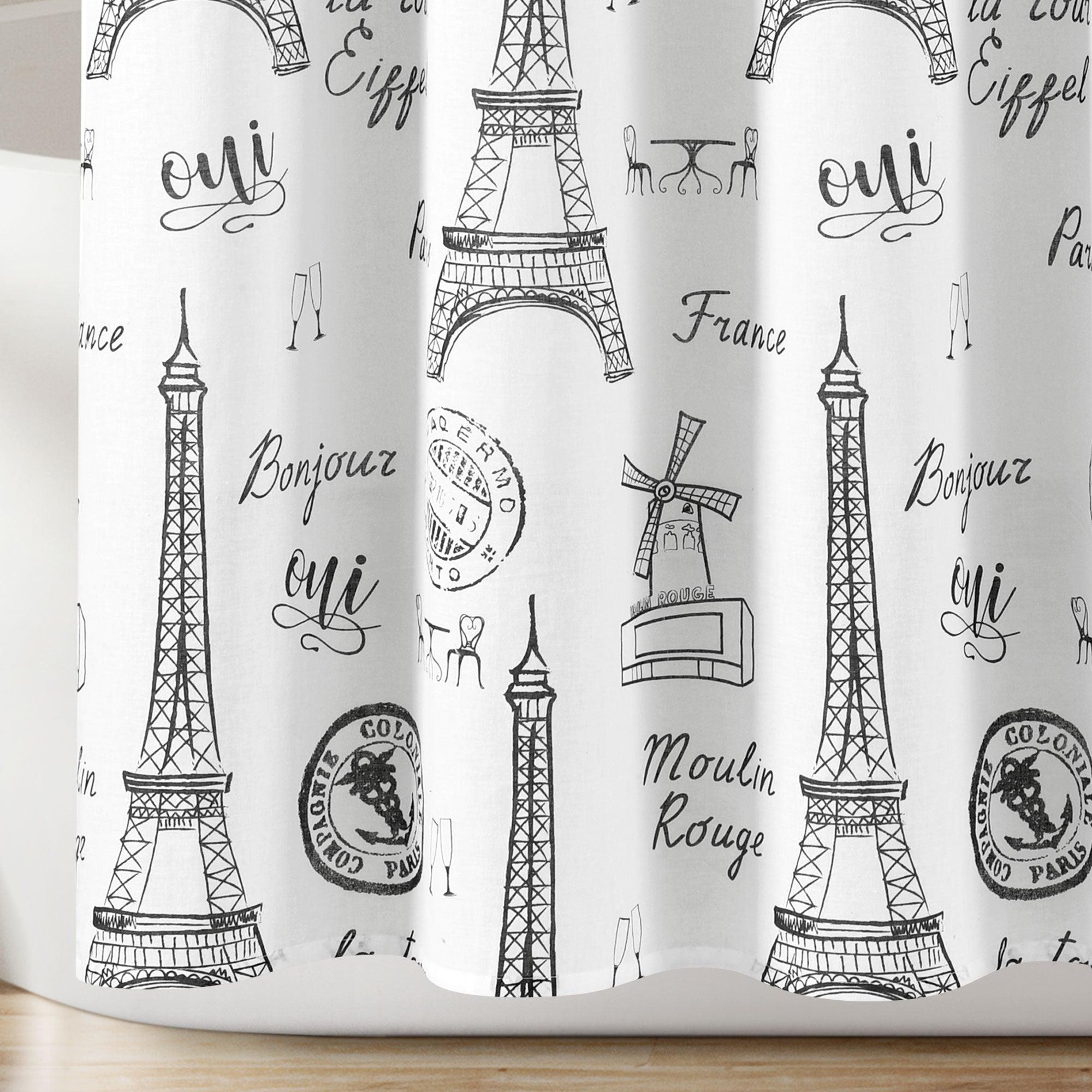 Paris Bonjour Cotton Shower Curtain